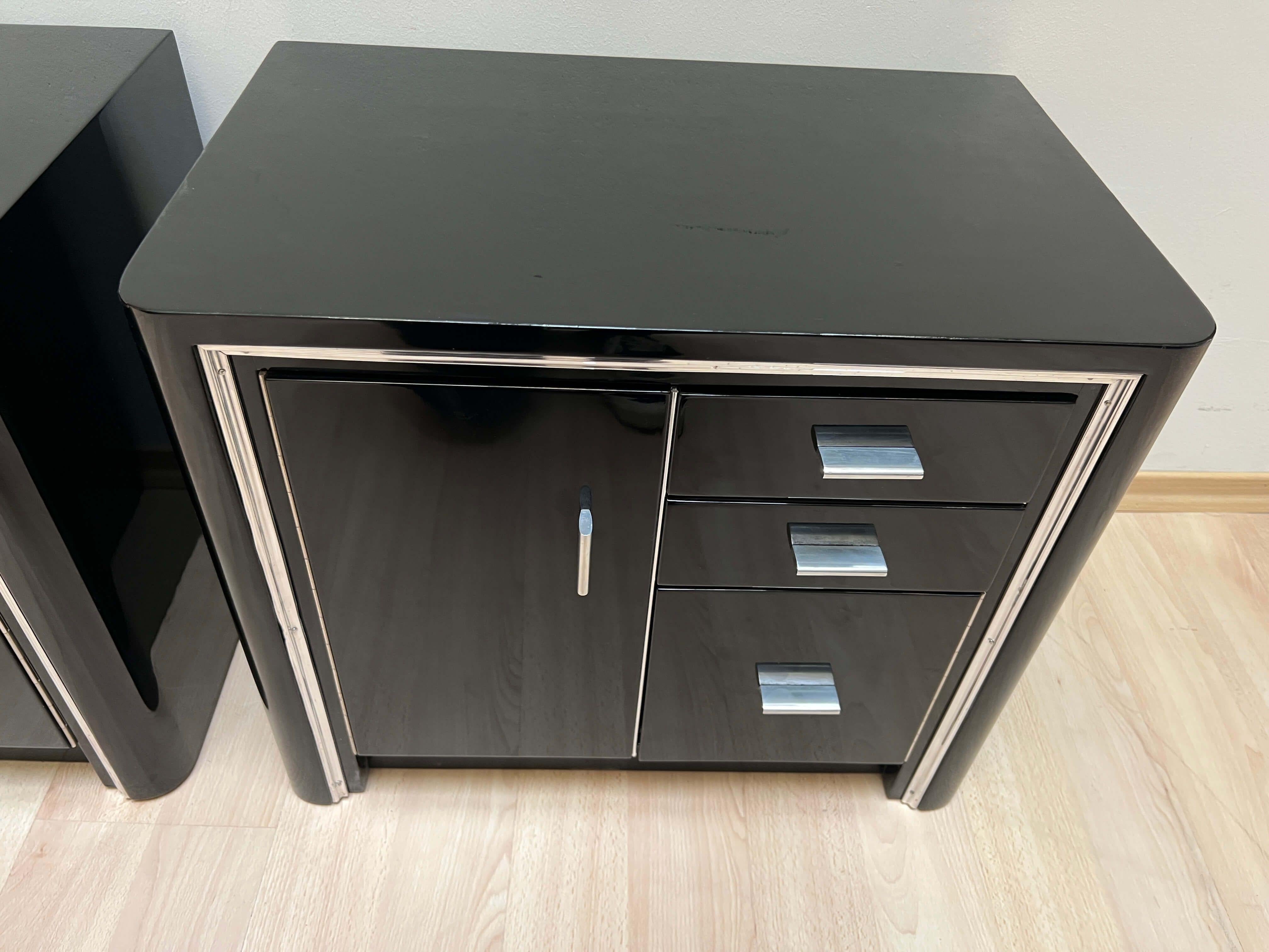 Art Deco Nightstands, Black lacquer and Metal, France circa 1940 10