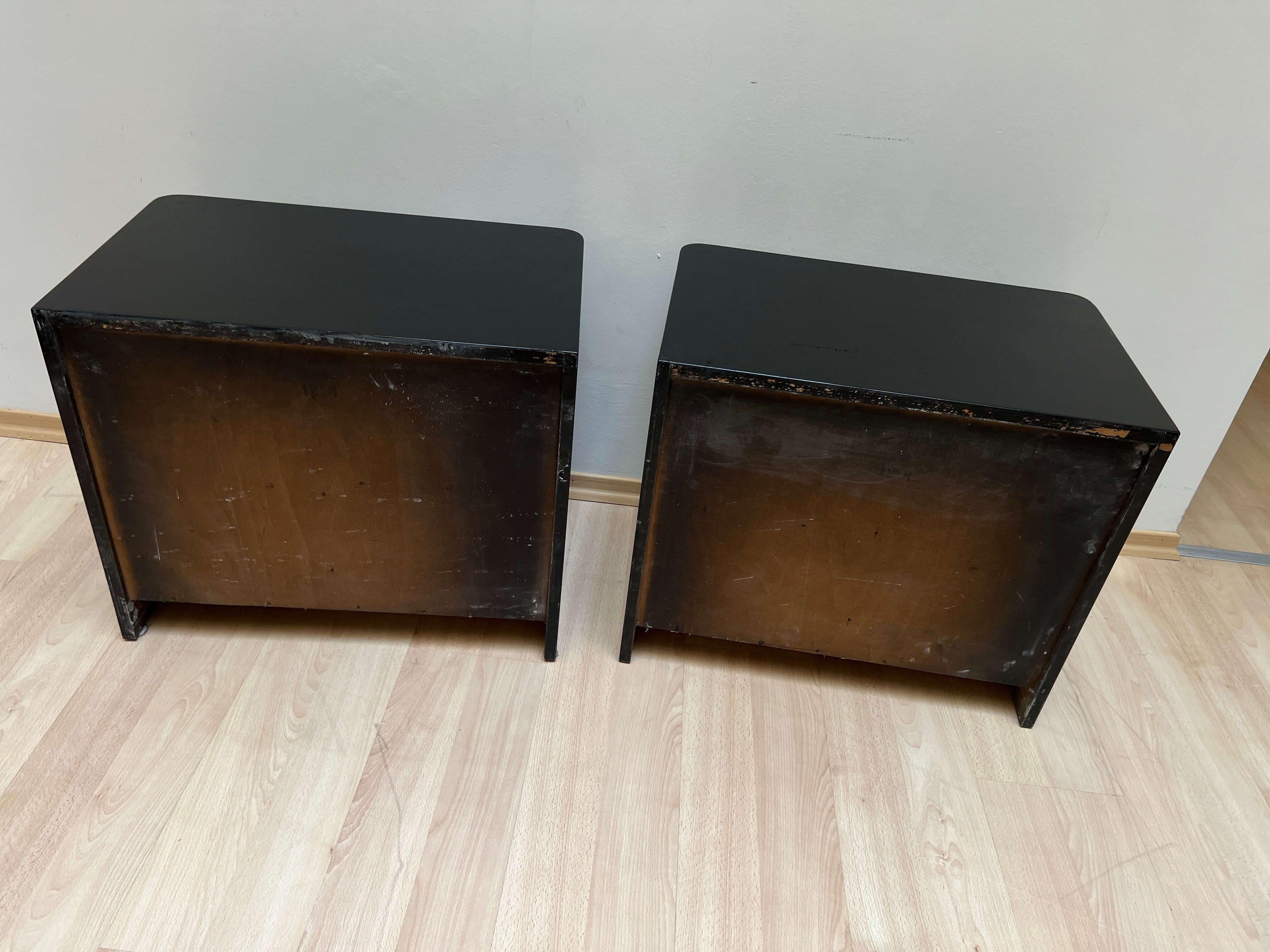 Art Deco Nightstands, Black lacquer and Metal, France circa 1940 14
