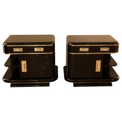 Art Deco Nightstands, Black Lacquer, France, circa 1930