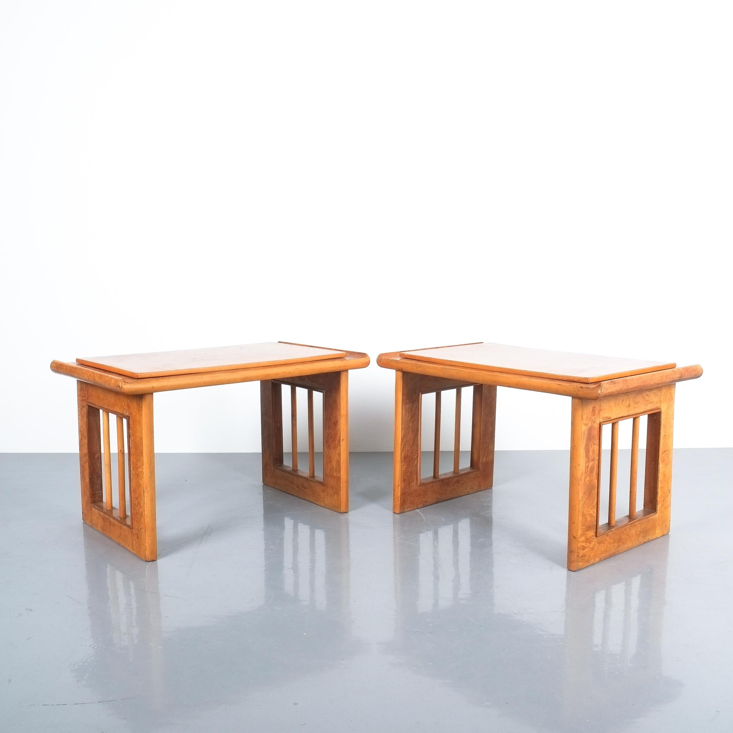 Art Deco Nightstands or Sofa Side Tables from Burl Wood, Italy, circa 1940 9