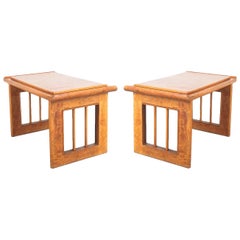 Art Deco Nightstands or Sofa Side Tables from Burl Wood, Italy, circa 1940