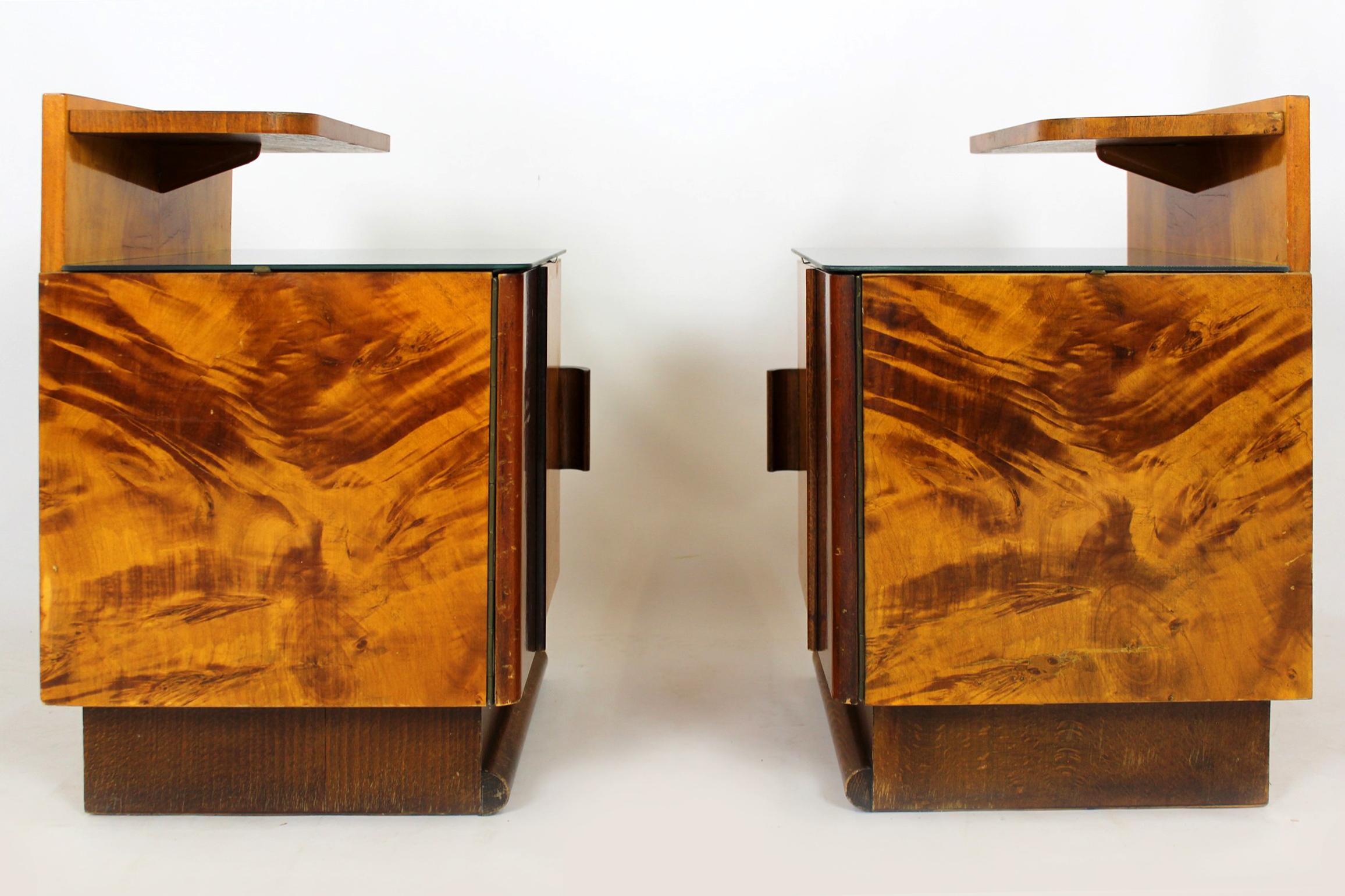 Art Deco Nightstands with Black Glass Tops, 1950s, Set of 2 7