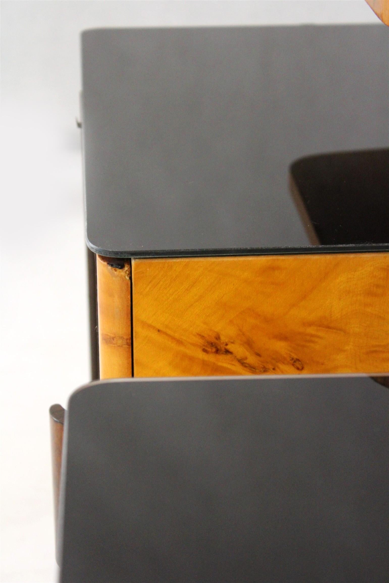 Art Deco Nightstands with Black Glass Tops, 1950s, Set of 2 3