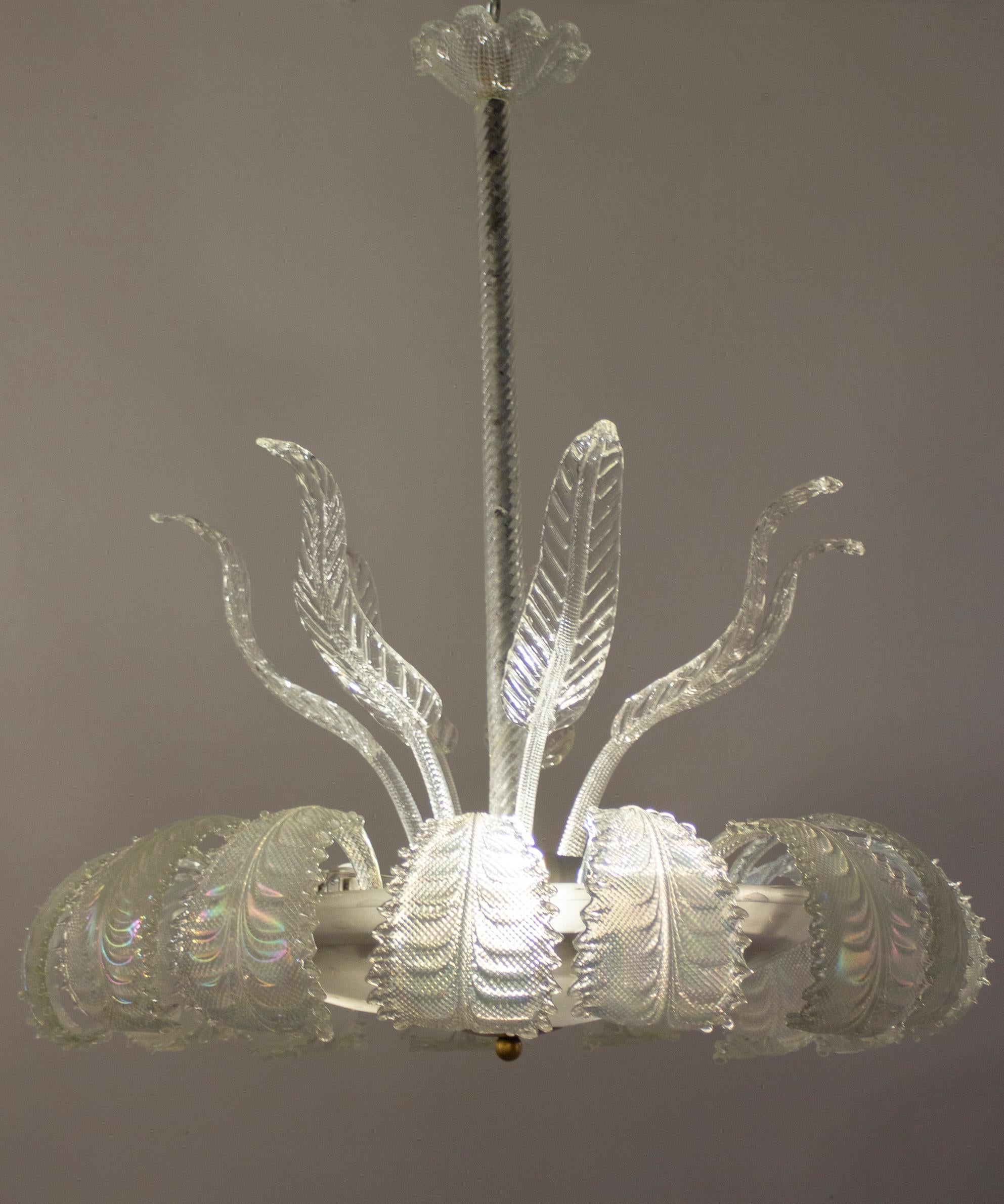 Art Deco Ninfea Iridescent Murano Glass Chandelier by Barovier Italy, 1940 For Sale 6