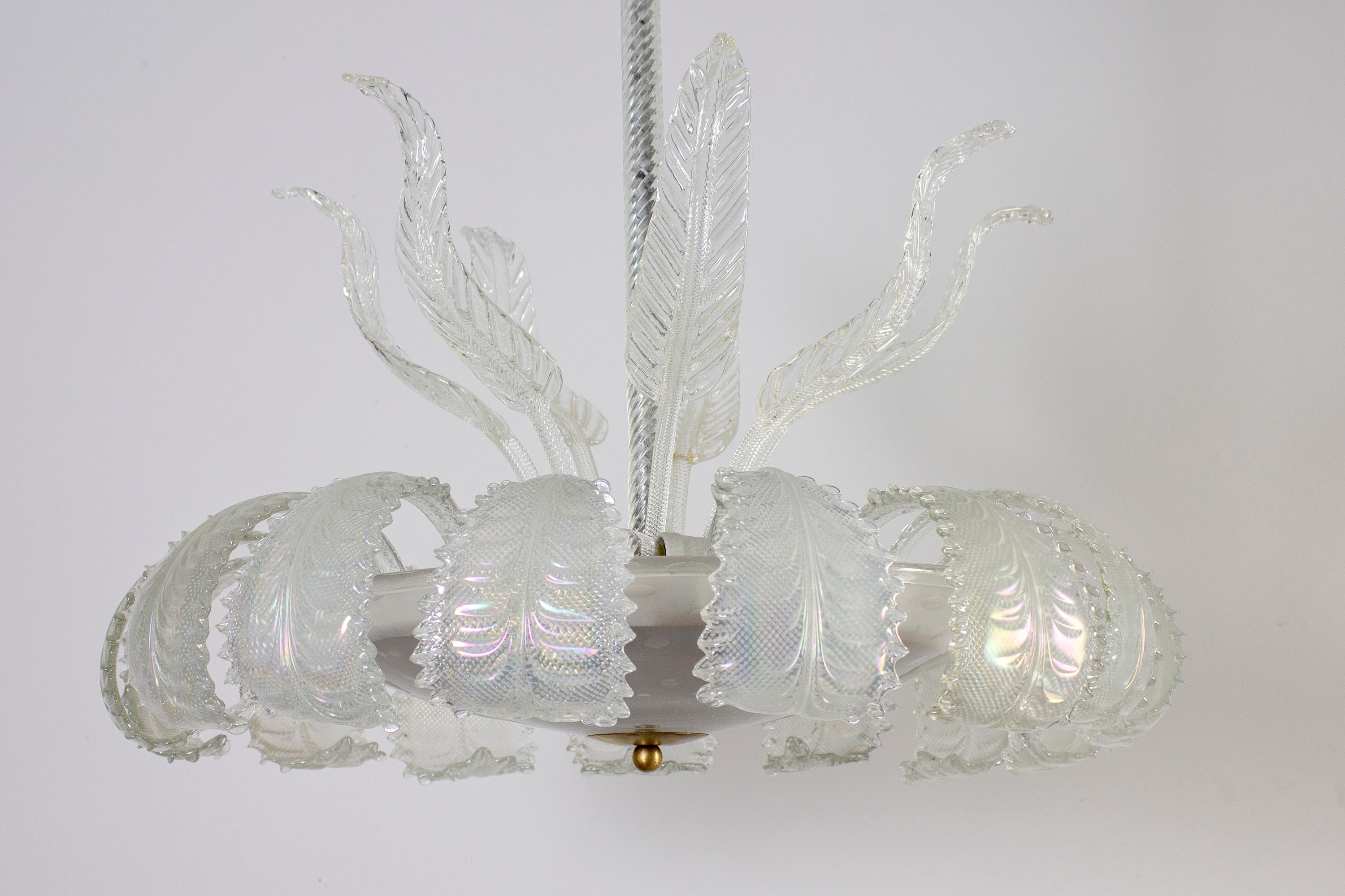 Art Deco Ninfea Iridescent Murano Glass Chandelier by Barovier Italy, 1940 For Sale 7