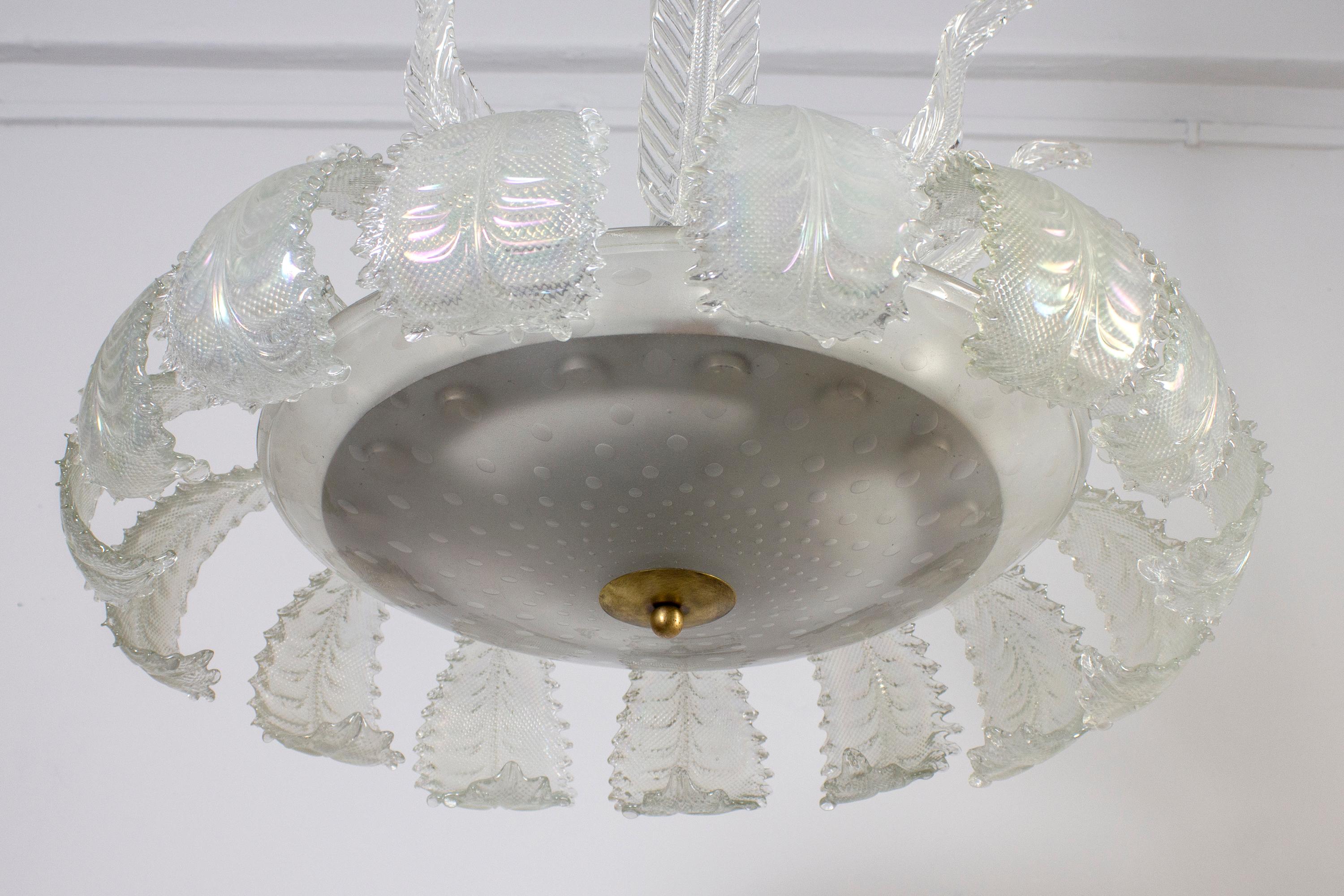 Art Deco Ninfea Iridescent Murano Glass Chandelier by Barovier Italy, 1940 For Sale 2