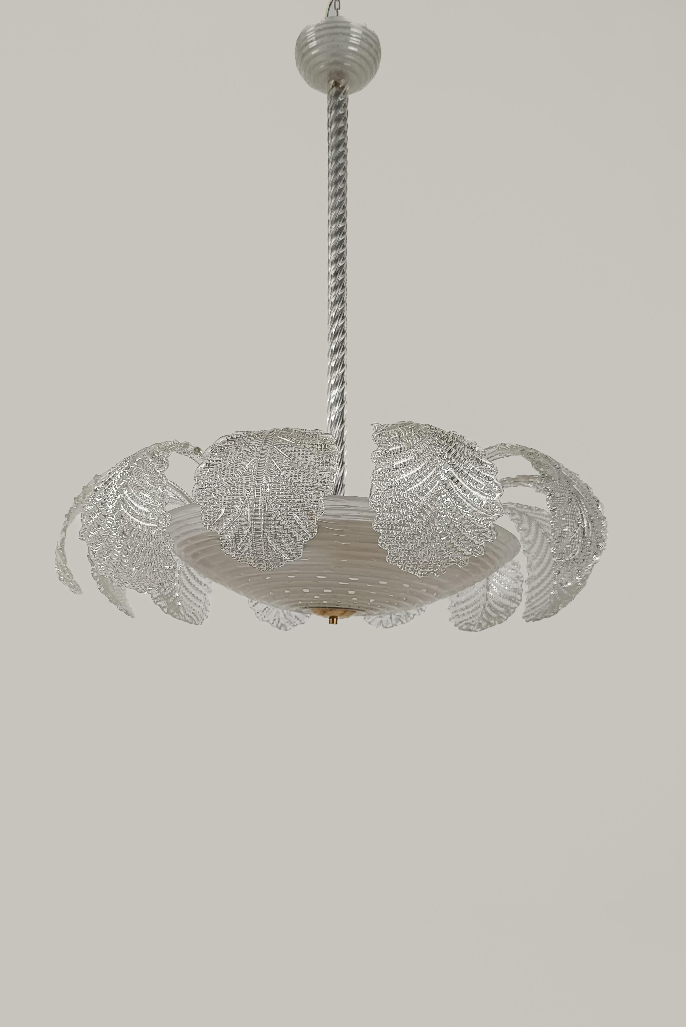 Art Deco Ninfea Murano Glas Kronleuchter von Barovier Italien, 1940 im Angebot 11