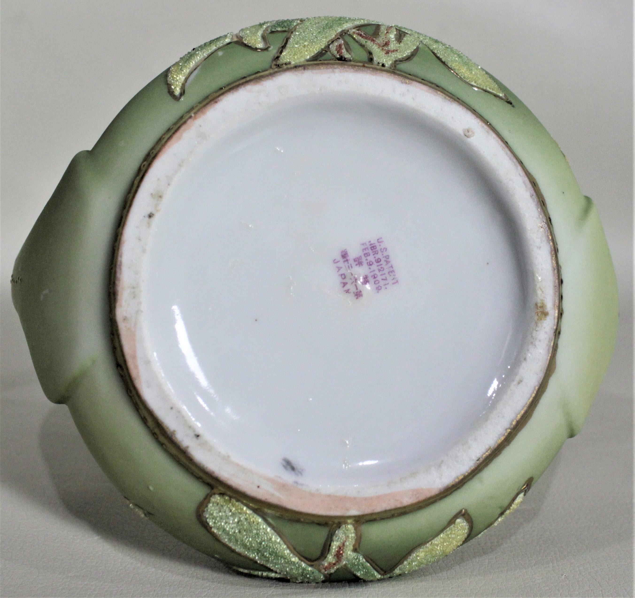 Art Deco Nippon Porcelain Coralene Hand Painted Floral Vase with Pierced Handles In Good Condition In Hamilton, Ontario