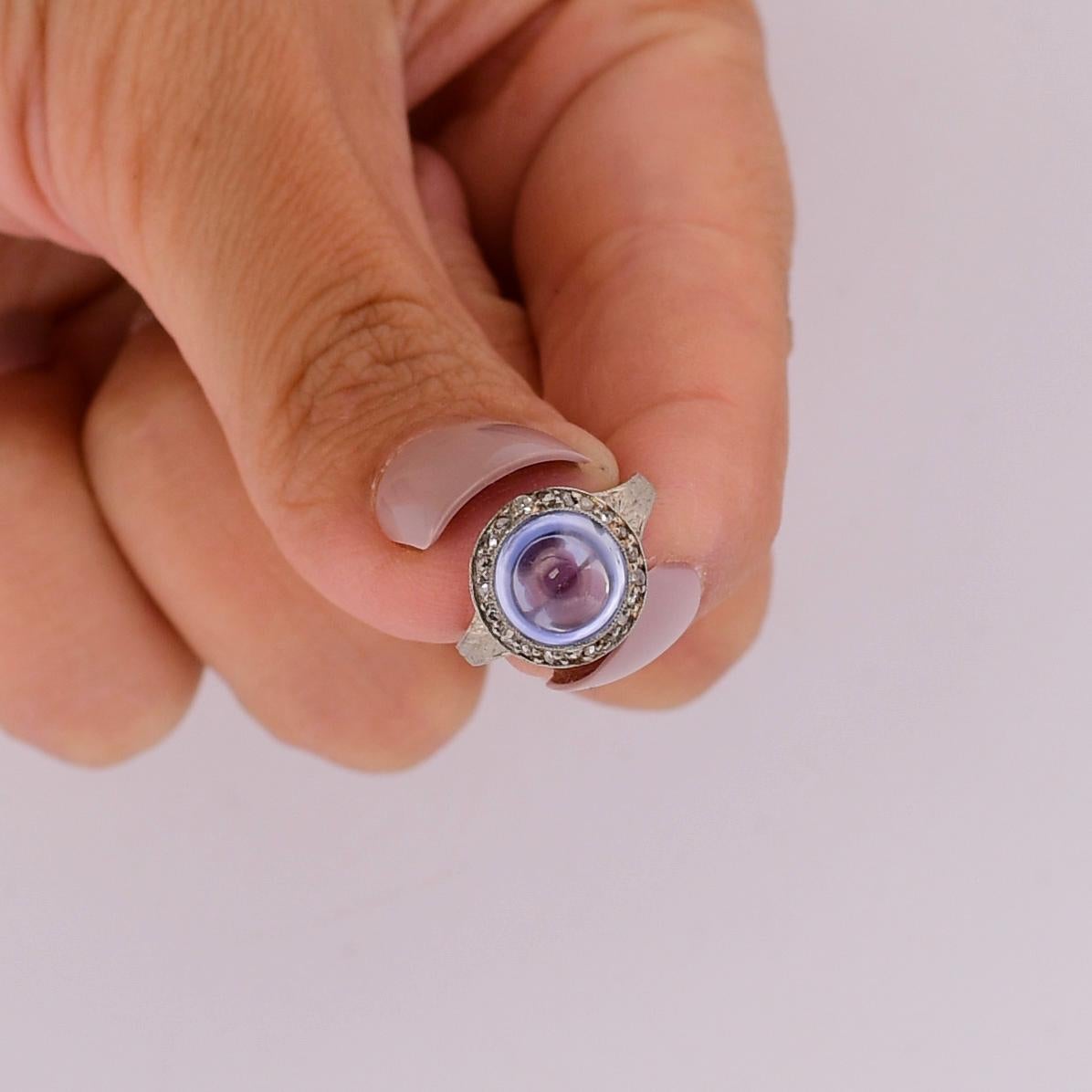 Art Deco No Heat Blue Sapphire With Diamond Halo 18K White Gold Ring R-923SPT1-N For Sale 5