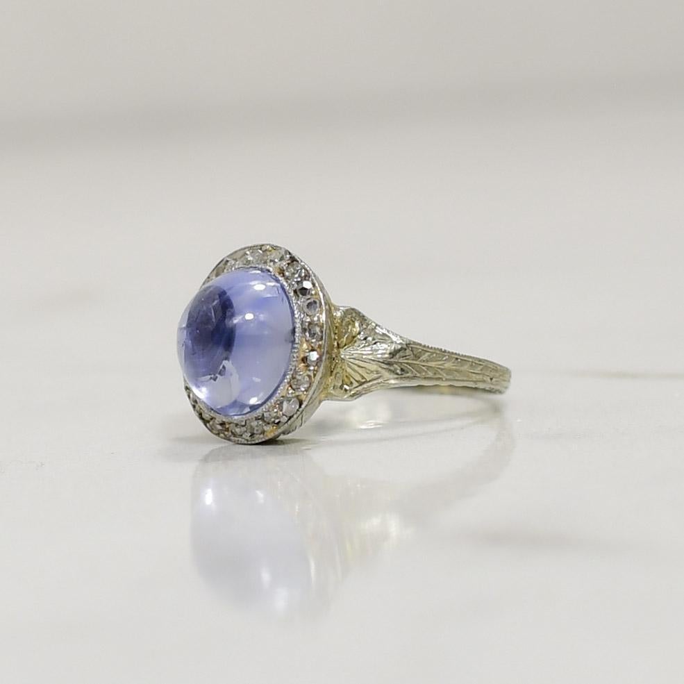 Women's Art Deco No Heat Blue Sapphire With Diamond Halo 18K White Gold Ring R-923SPT1-N For Sale