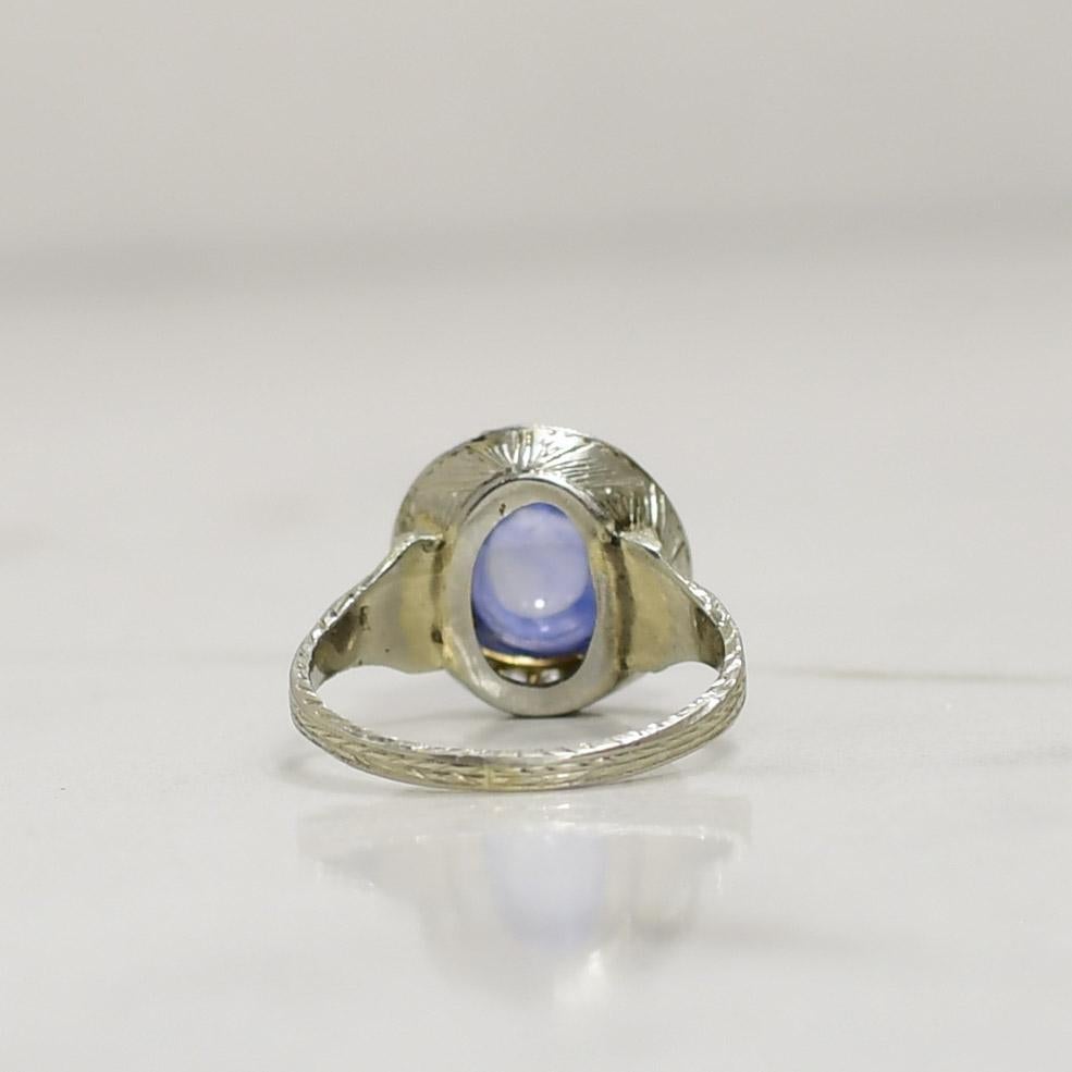 Art Deco No Heat Blue Sapphire With Diamond Halo 18K White Gold Ring R-923SPT1-N For Sale 1