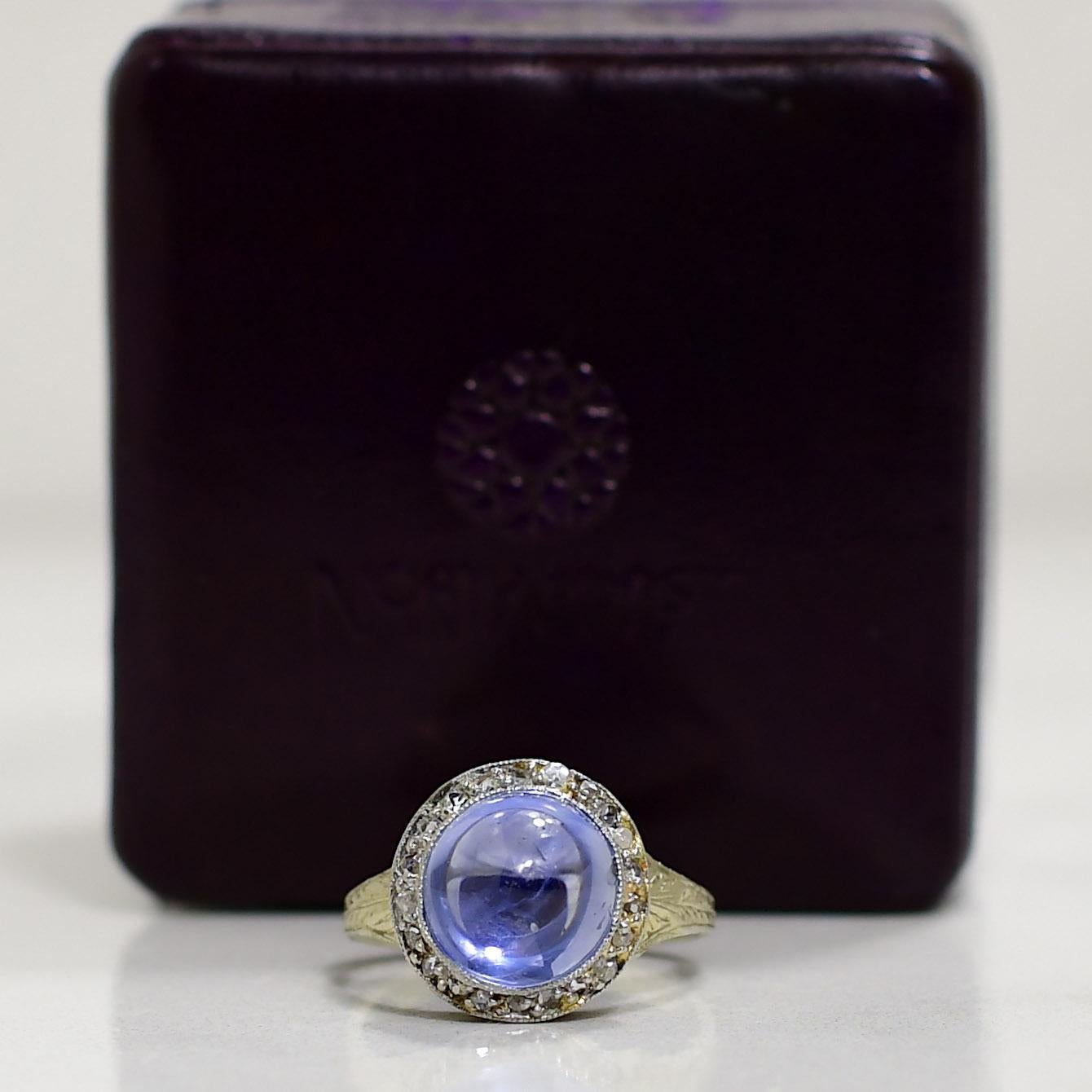 Art Deco No Heat Blue Sapphire With Diamond Halo 18K White Gold Ring R-923SPT1-N For Sale 4