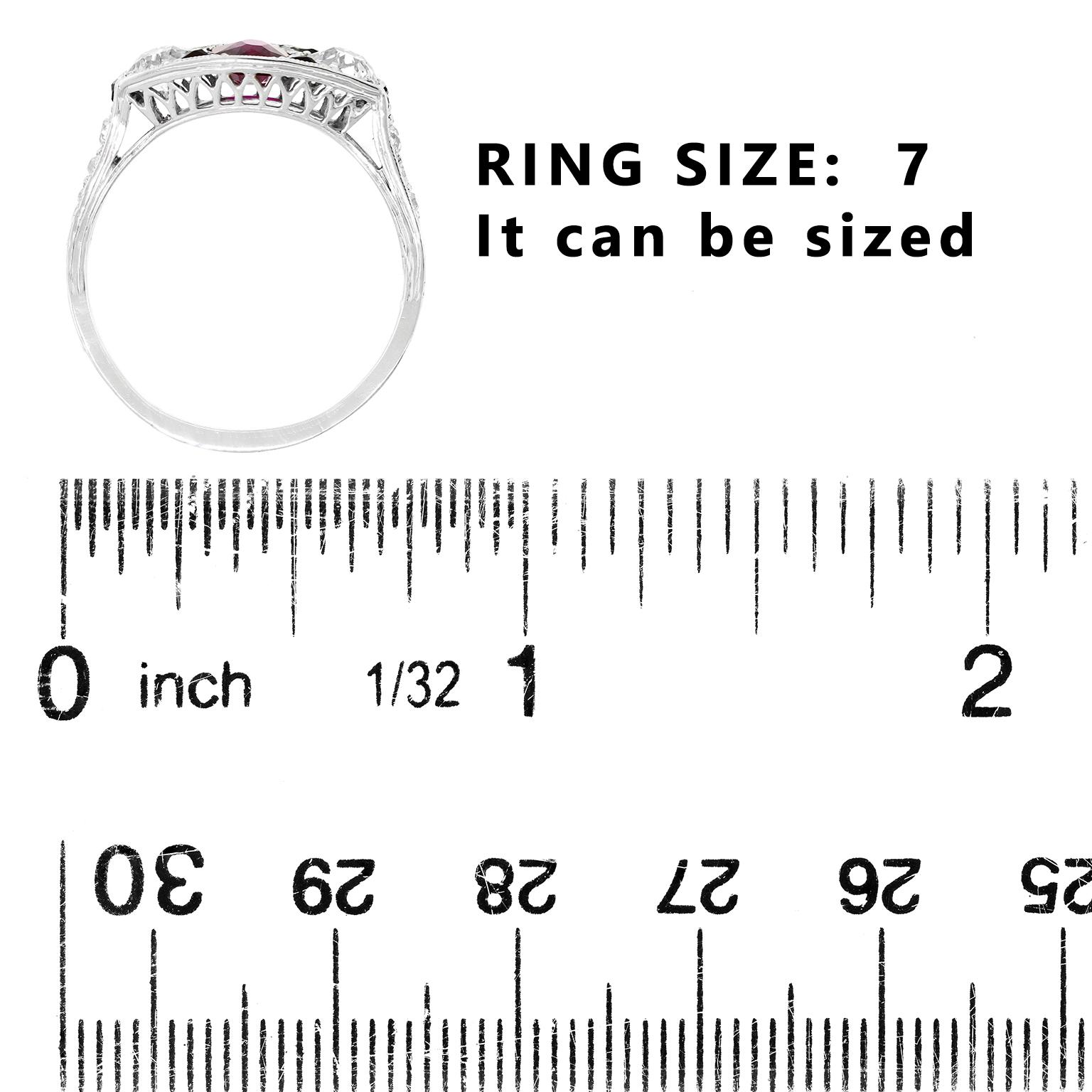 Anello Art Deco senza calore con rubino di Birmania e diamanti in vendita 1