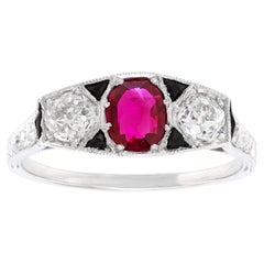 Art Deco No-Heat Burma Ruby & Diamond Ring