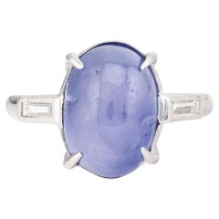 Art Deco No Heat Ceylon Sapphire Cabochon Ring in Platinum Circa 1920's