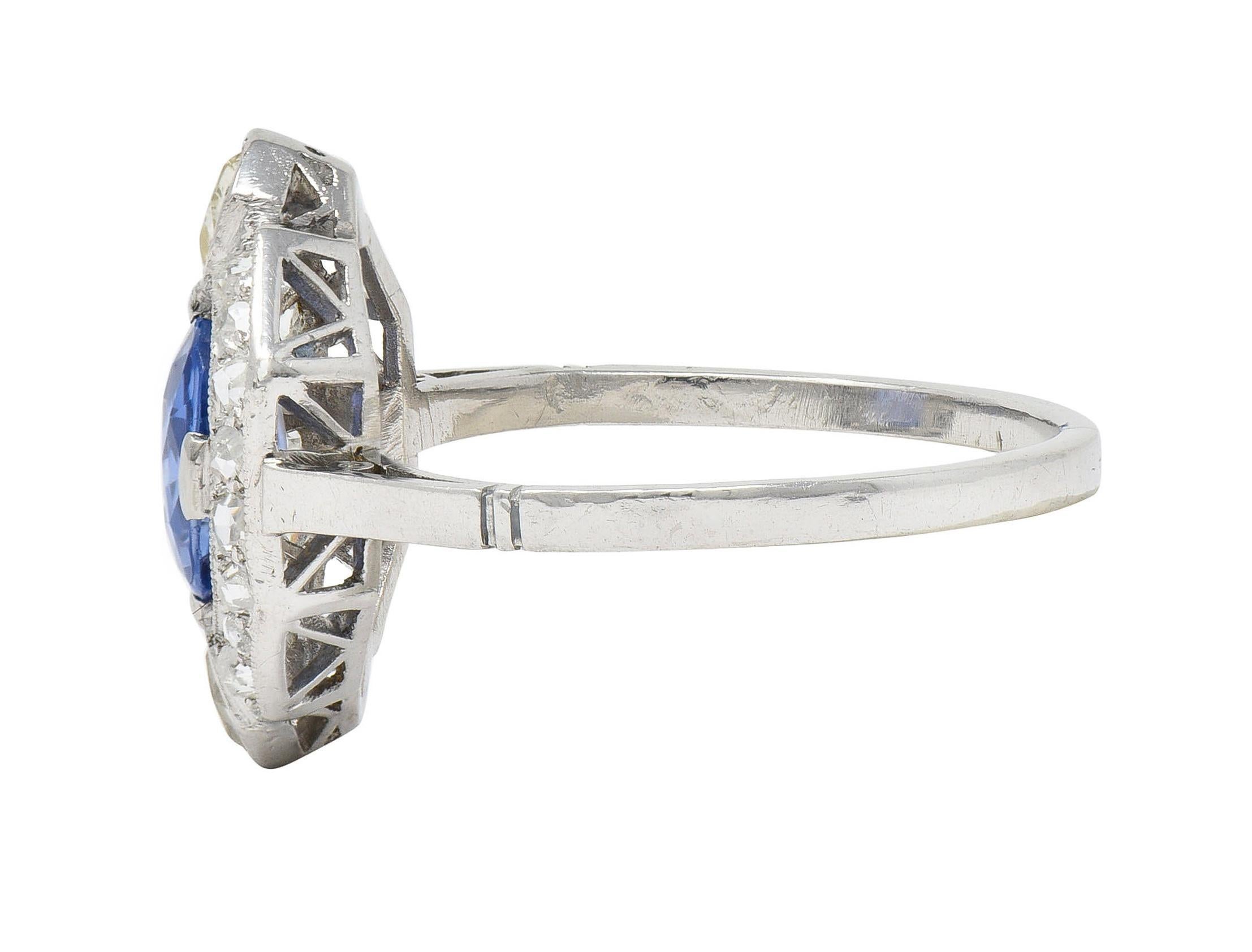 Women's or Men's Art Deco No Heat Ceylon Sapphire Diamond Platinum Vintage Halo Ring GIA For Sale