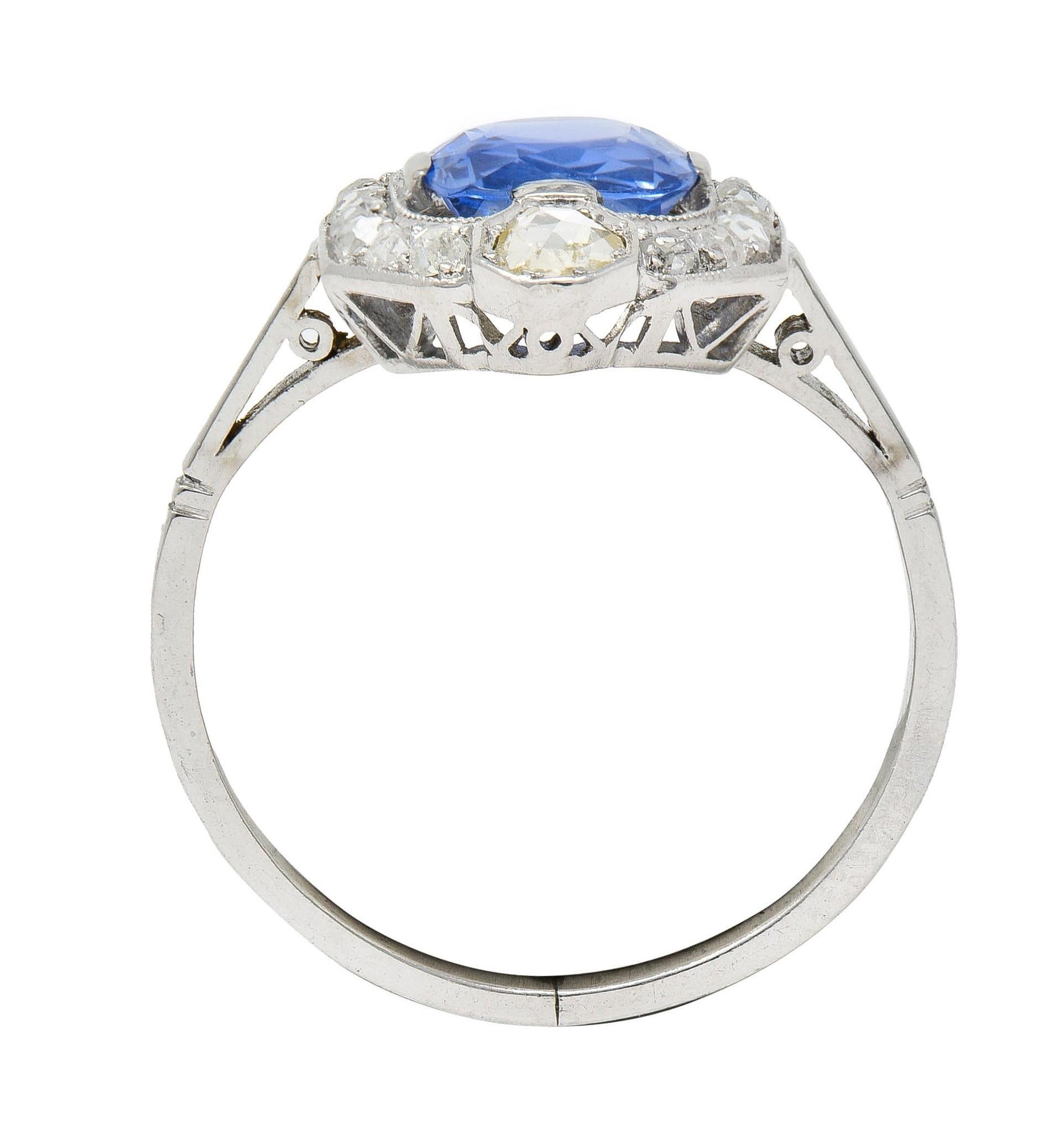 Art Deco No Heat Ceylon Sapphire Diamond Platinum Vintage Halo Ring GIA 4