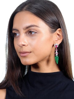 Art Deco No Heat Ruby Jade Onyx Diamond Platinum Vintage Tutti Frutti Earrings