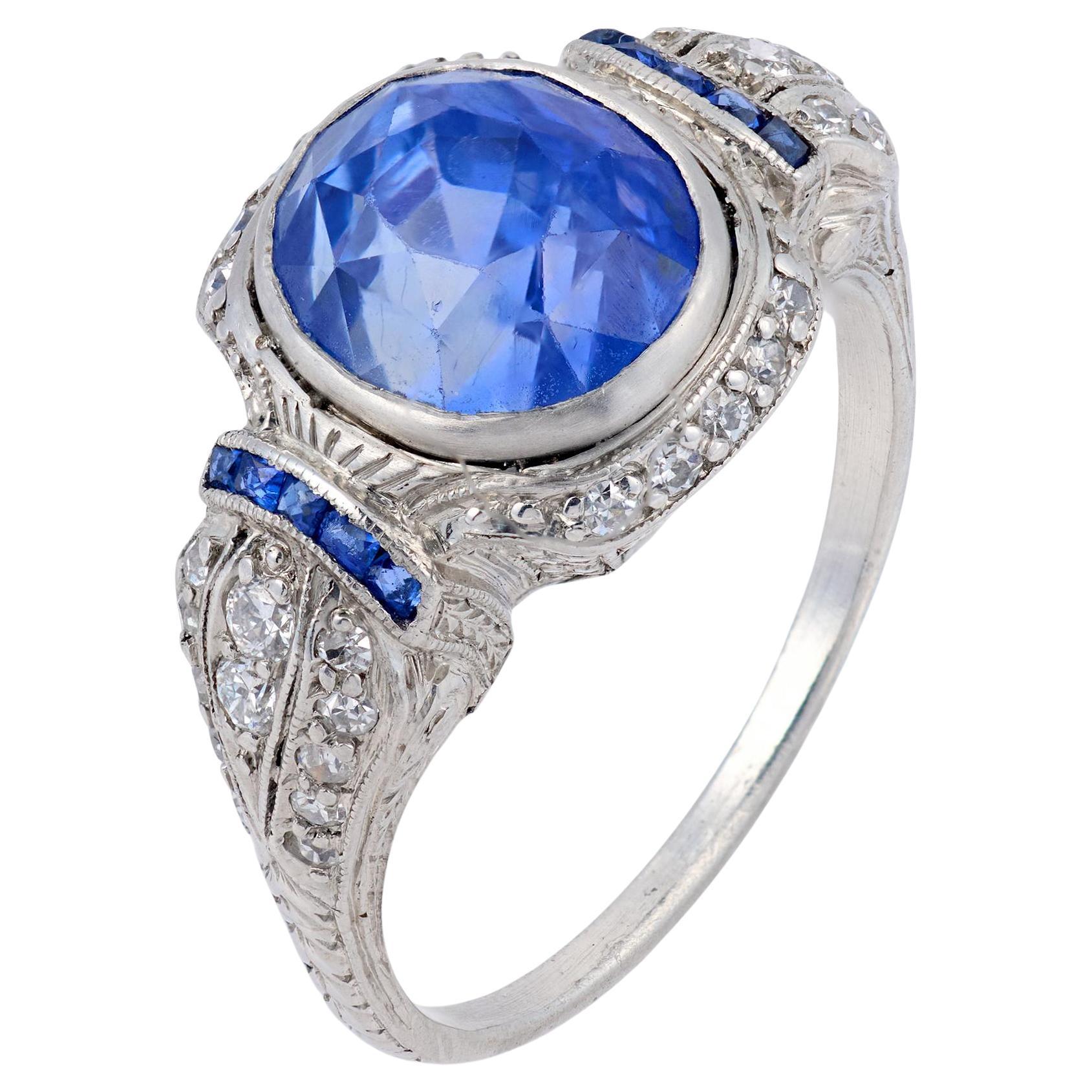 Art Deco no heat sapphire diamond platinum ring