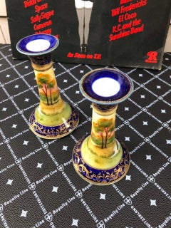 Art Deco Noritake Hand Painted Pair Candle Sticks Japan