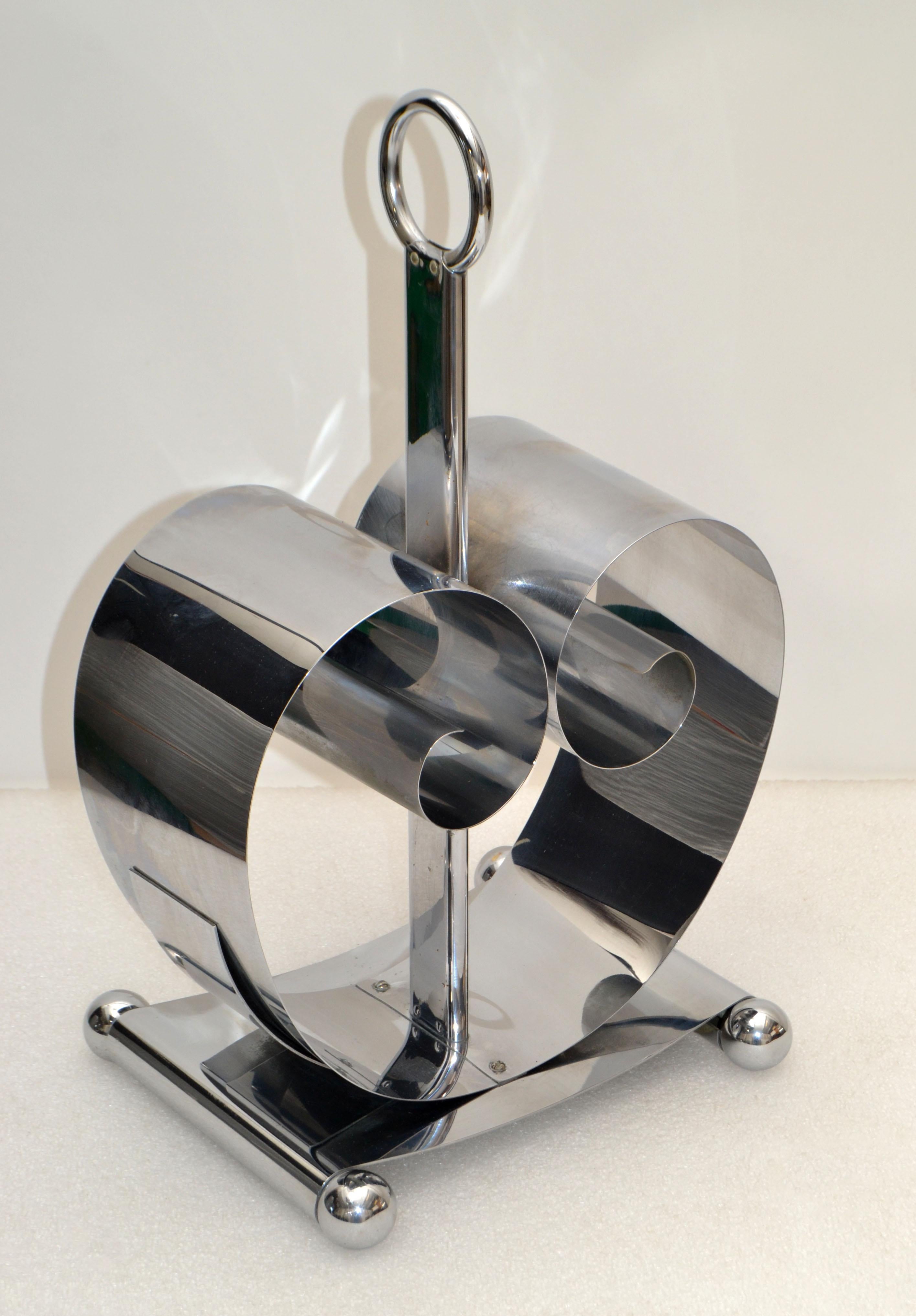 Art Deco Norman Bel Geddes Chrome Plated Stainless Steel Magazine Stand Rack 30s For Sale 3