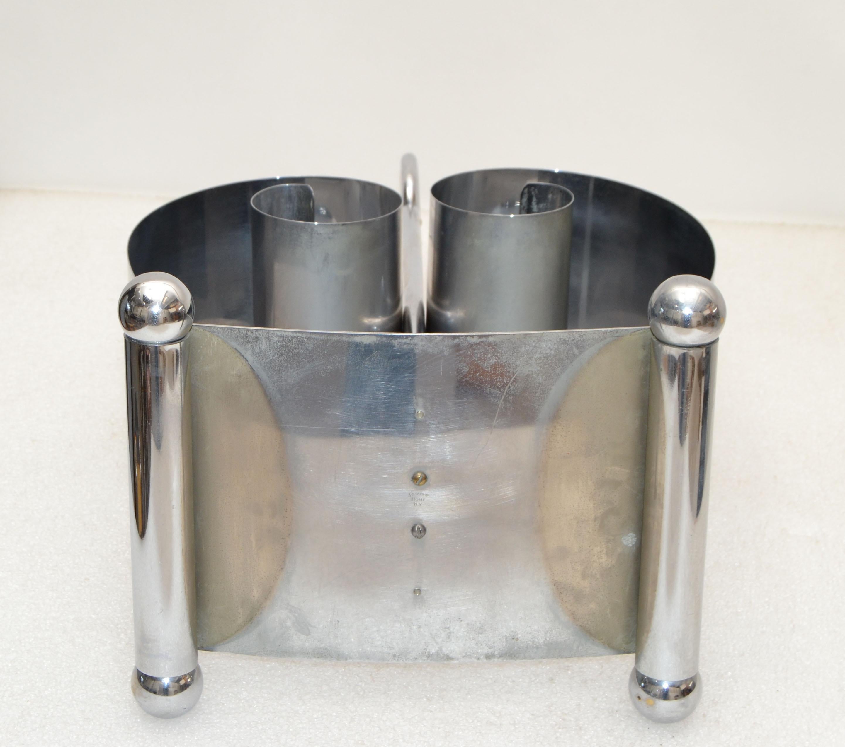 Mid-20th Century Art Deco Norman Bel Geddes Chrome Plated Stainless Steel Magazine Stand Rack 30s For Sale