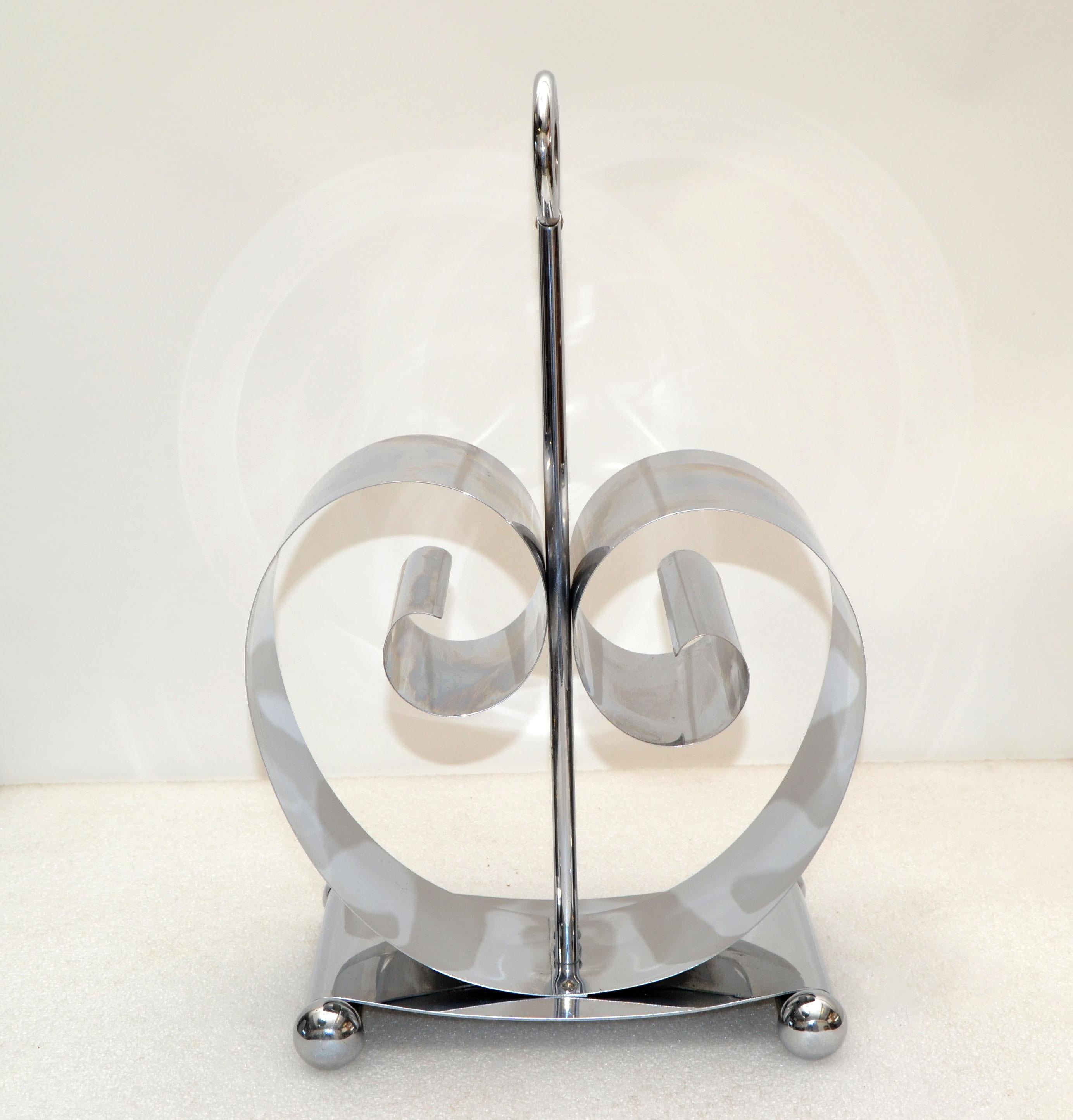 Art Deco Norman Bel Geddes Chrome Plated Stainless Steel Magazine Stand Rack 30s For Sale 2