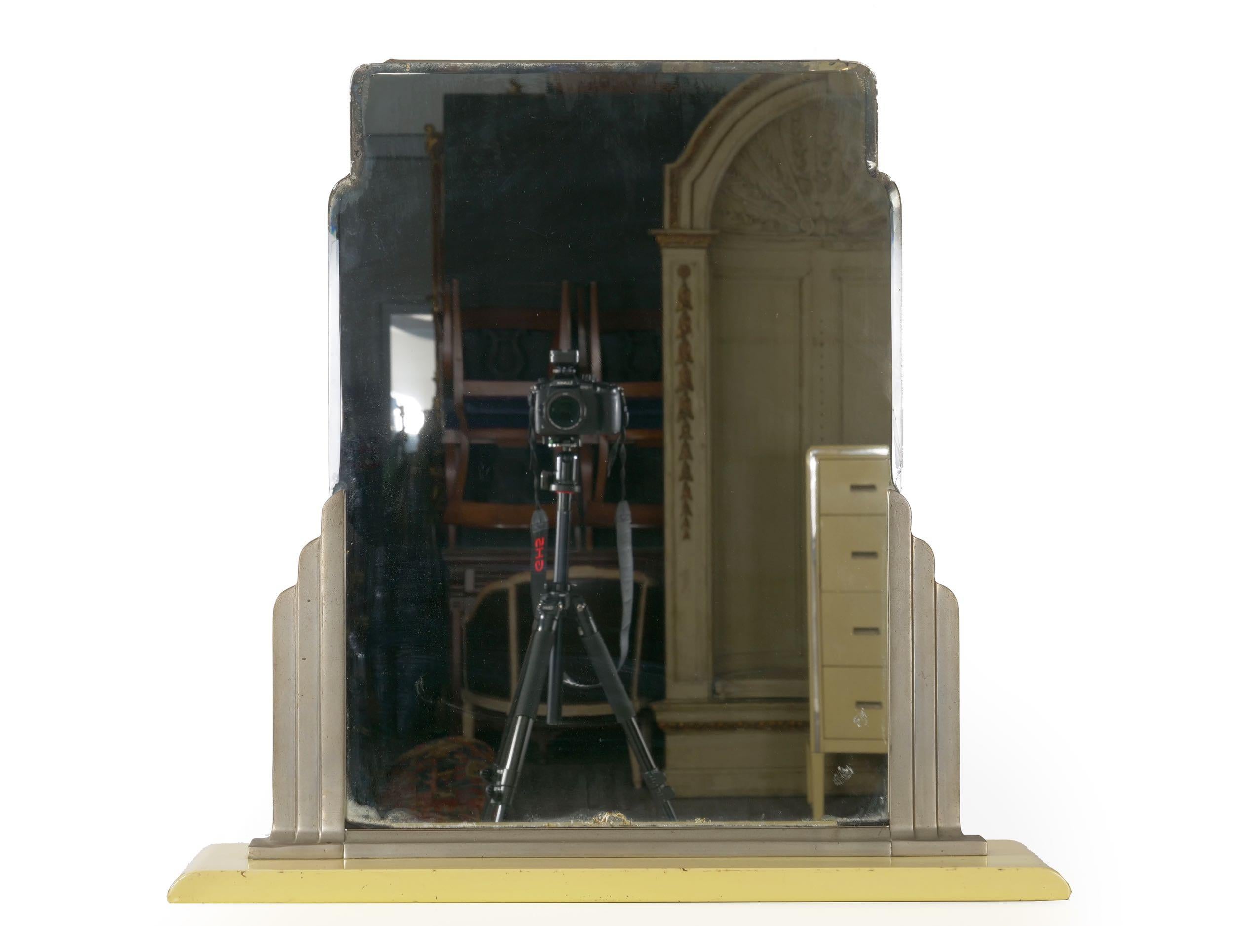 American Art Deco Norman Bel Geddes for Simmons Enameled “Skyscraper” Dressing Mirror