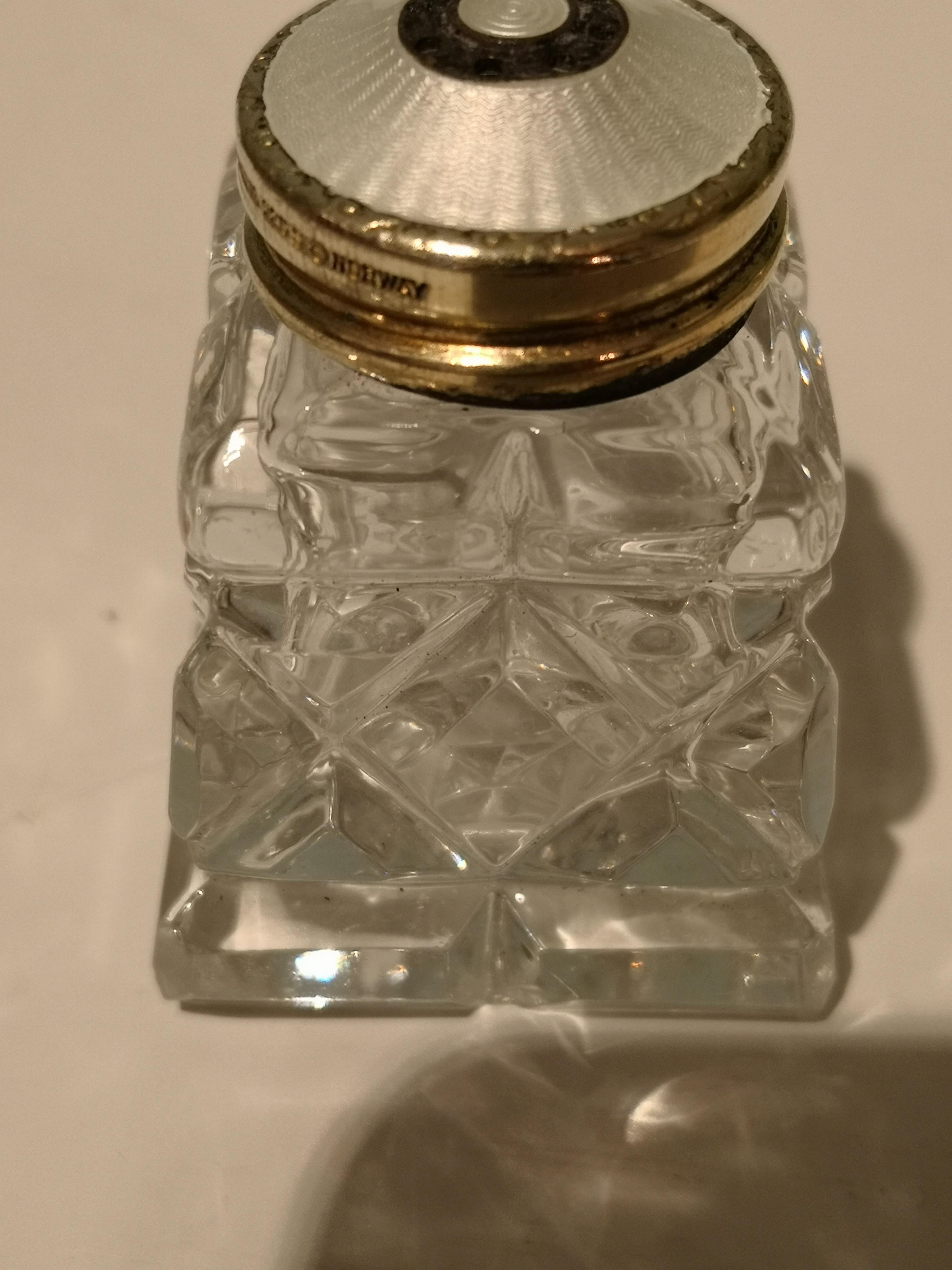 Art Deco Norway Enamelled Set of Five Salt Shaker Crystal and Sterling Silver 1