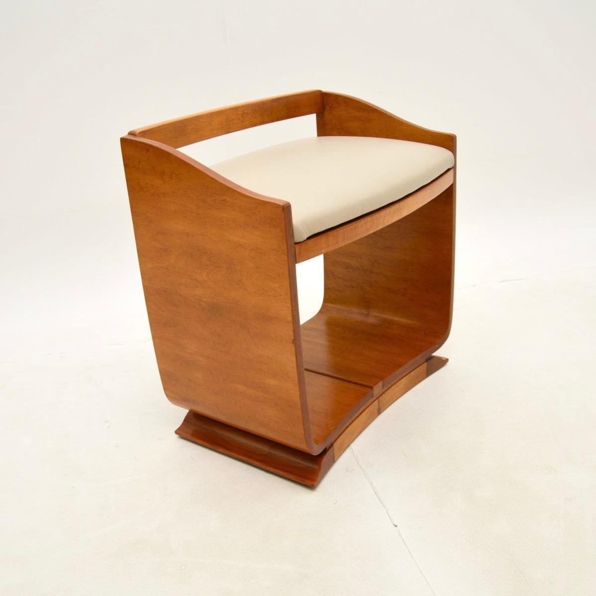 Art déco Art Deco Norwegian Elm and Leather Stool en vente