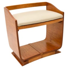 Vintage Art Deco Norwegian Elm and Leather Stool