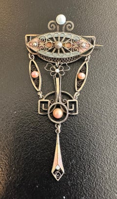 Art Deco Norwegian Guilloche Enamel Solje Brooch Norway Sterling Silver