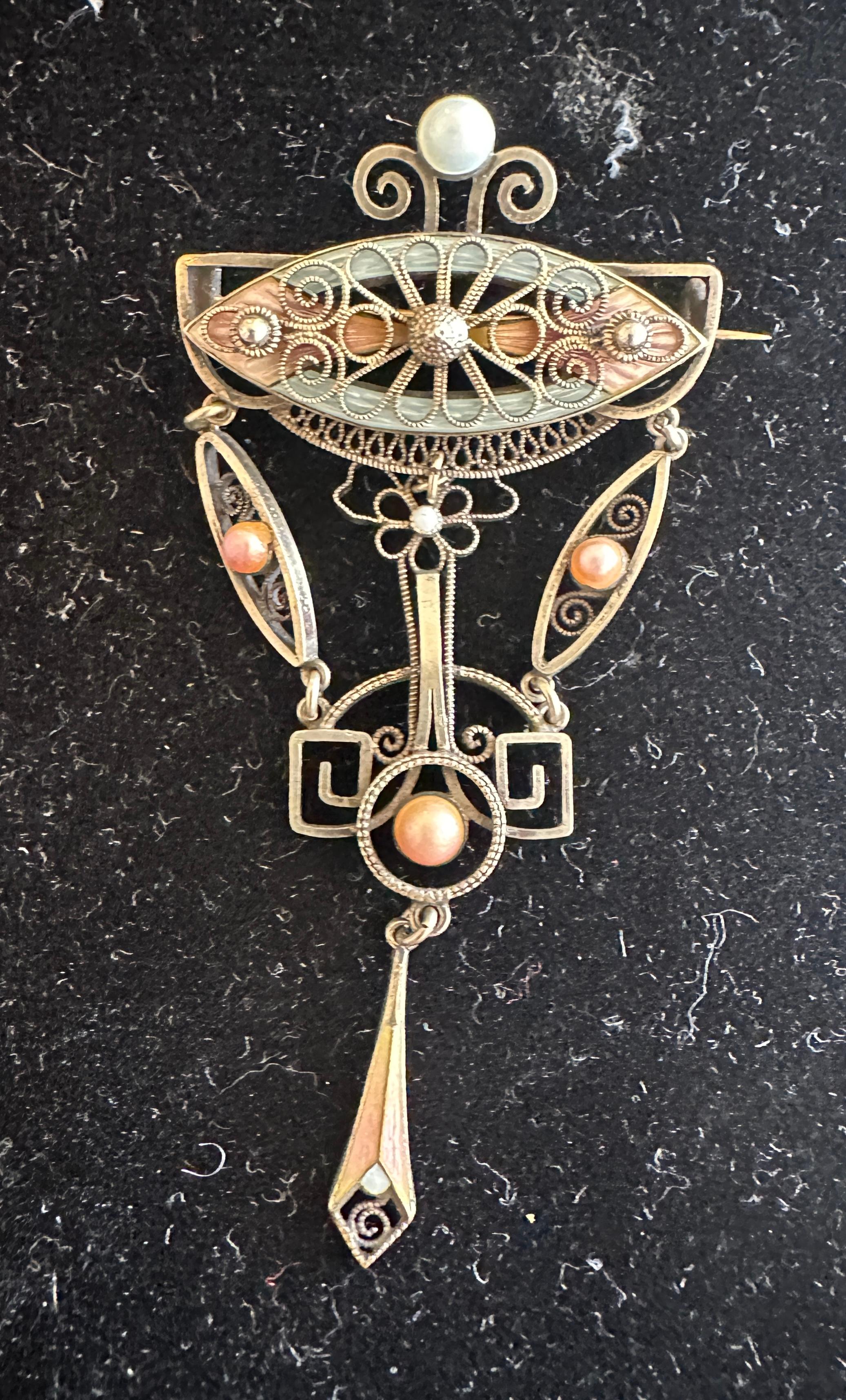Art Deco Norwegian Guilloche Enamel Solje Brooch Norway Sterling Silver For Sale 1