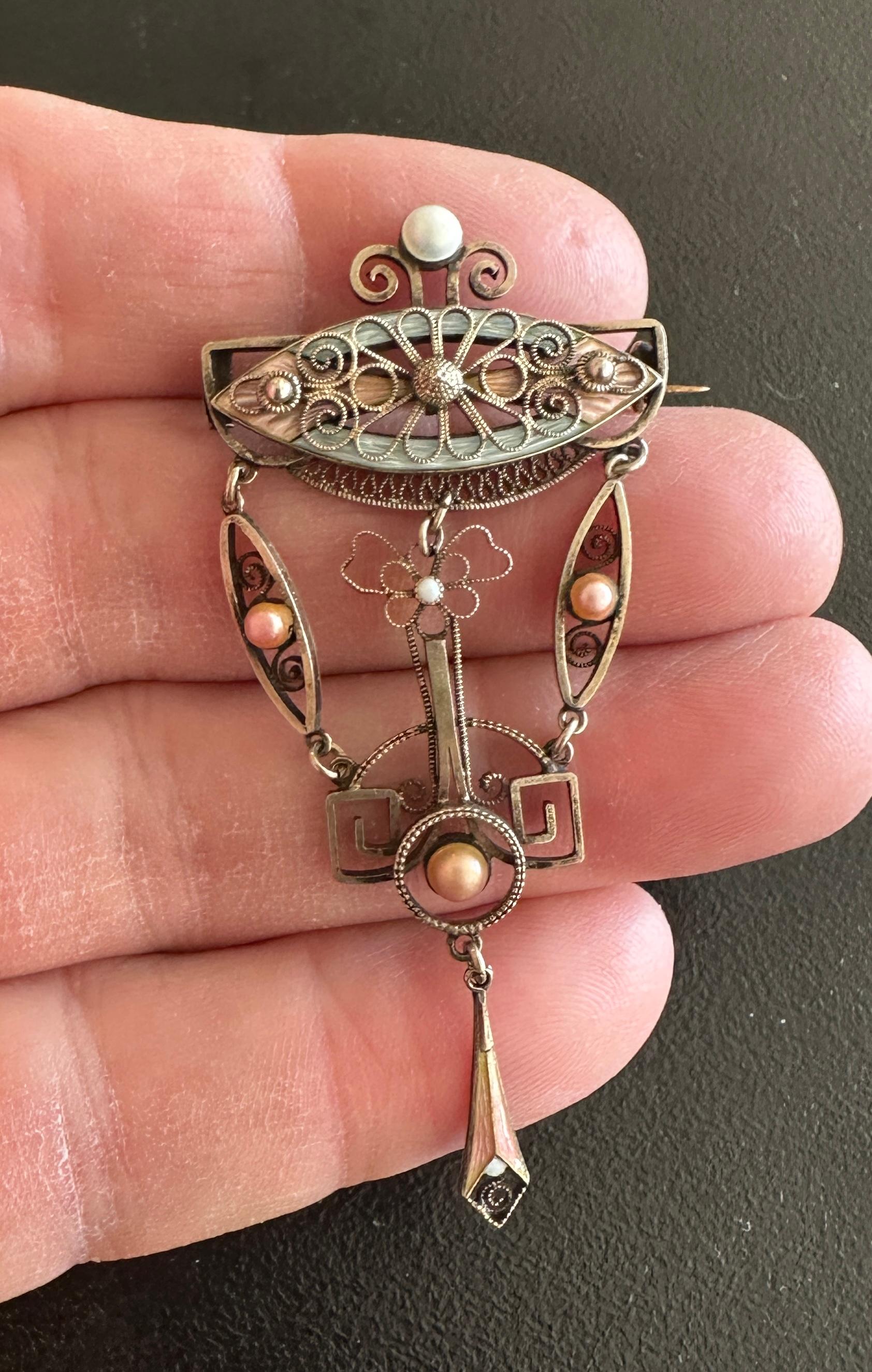 Art Deco Norwegian Guilloche Enamel Solje Brooch Norway Sterling Silver For Sale 2