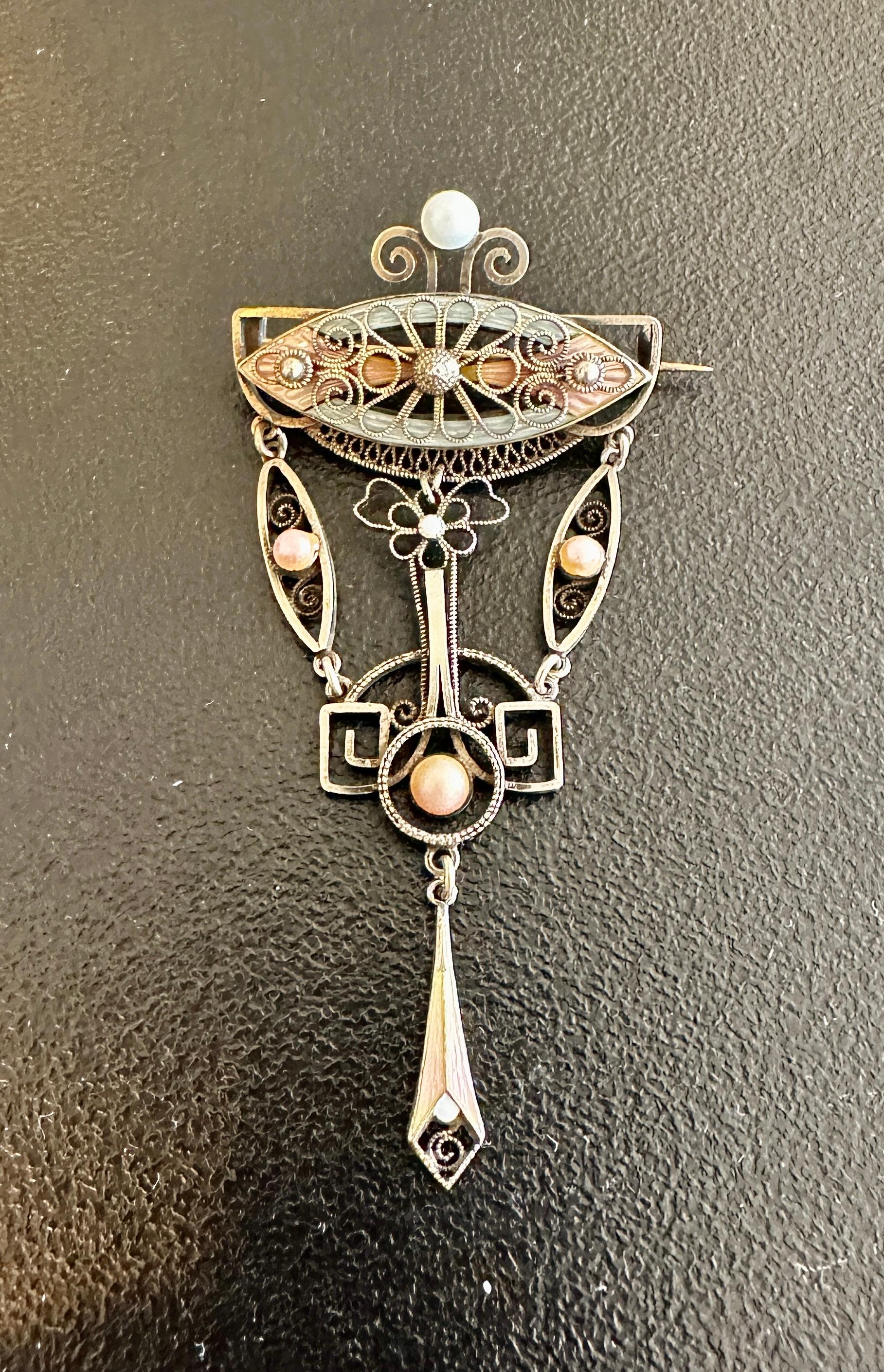 Art Deco Norwegian Guilloche Enamel Solje Brooch Norway Sterling Silver For Sale 3