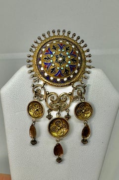 Art Deco Norwegian Solje Brooch Rare Guilloche Enamel Norway Silver Circa 1900