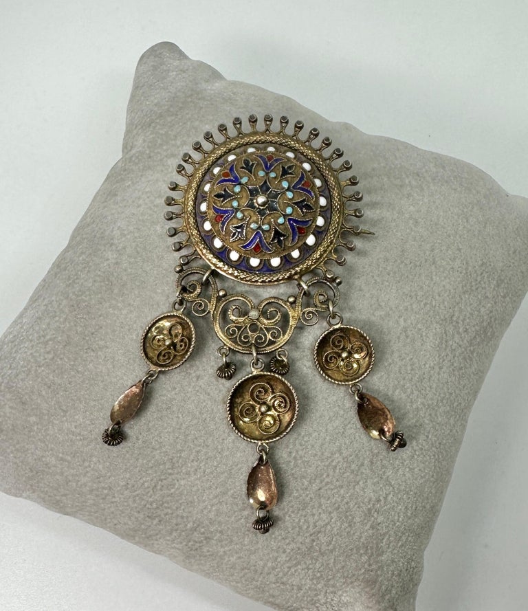 Broche Vintage Muguet En Argent émaillé Guilloché - Bijou Ancien De Norvège, Avec Améthyste