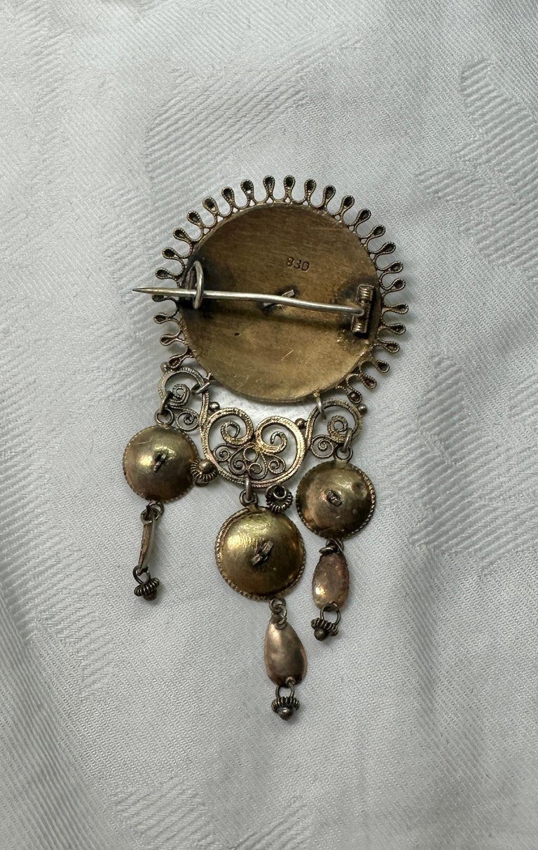 Broche Vintage Muguet émaillée Guillochée Argent Norvège - Bijou Ancien Occasion