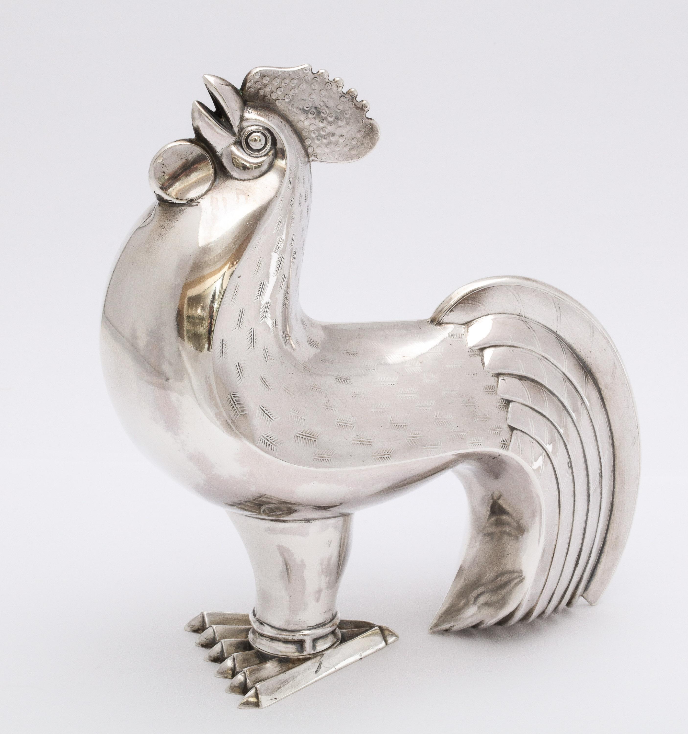 Early 20th Century Art Deco Norwegian Sterling Silver Rooster-Form Sugar Caster by Tostrup