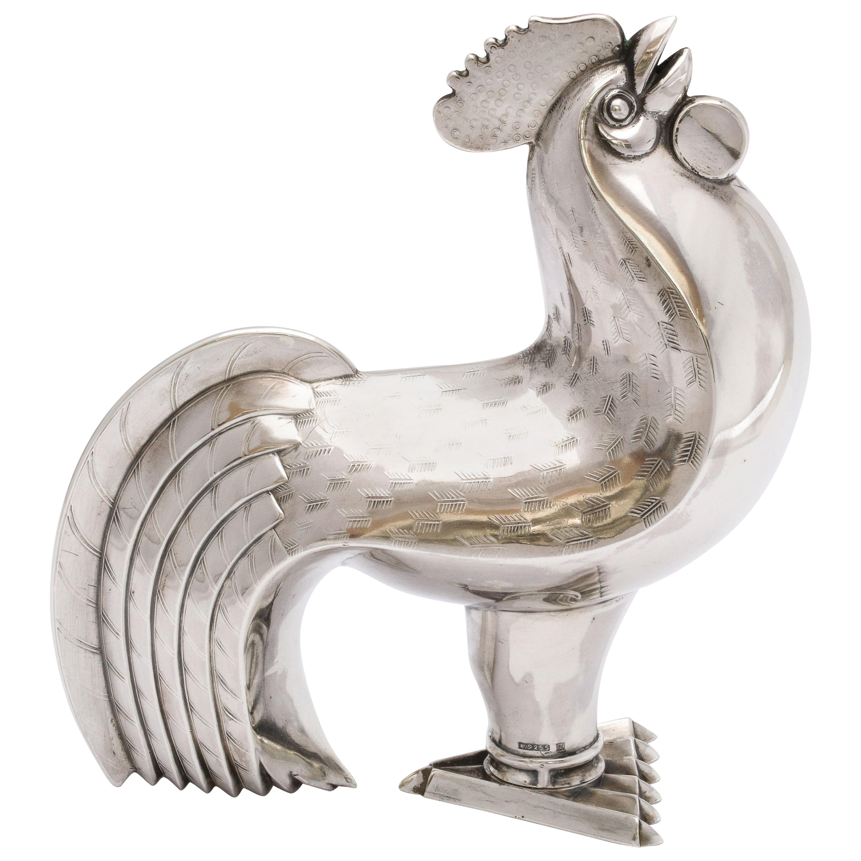 Art Deco Norwegian Sterling Silver Rooster-Form Sugar Caster by Tostrup