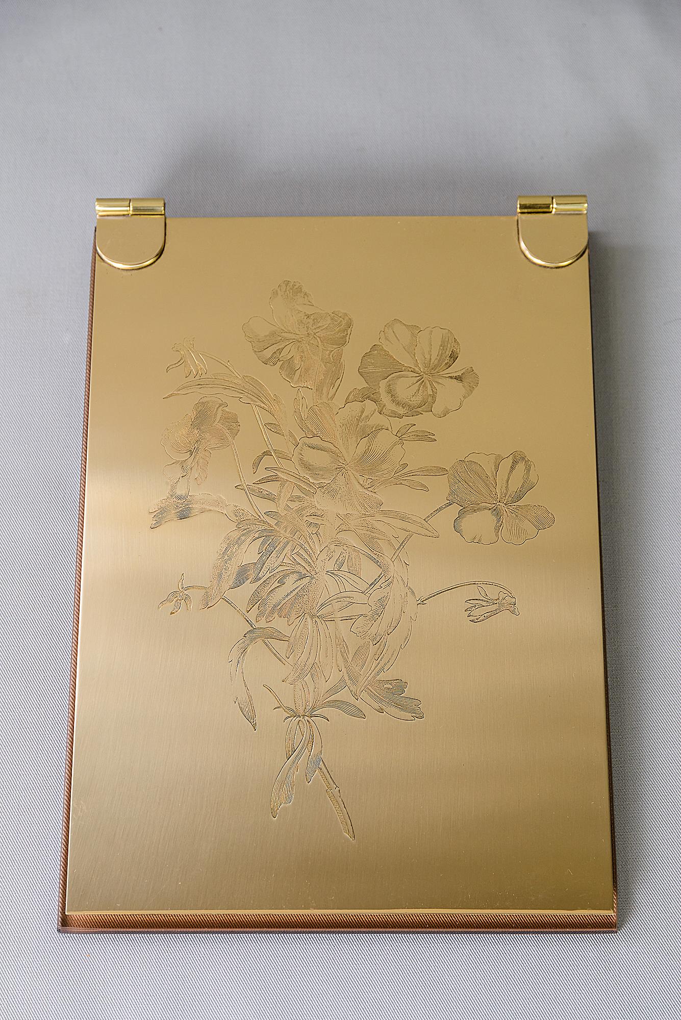 Art Deco note pad with glass and brass
Polished and stove enameled.