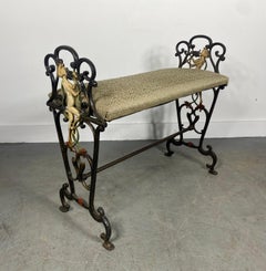 Art Deco / Nouveau Cast Iron Bench, Figural Violinist Motif, Painted