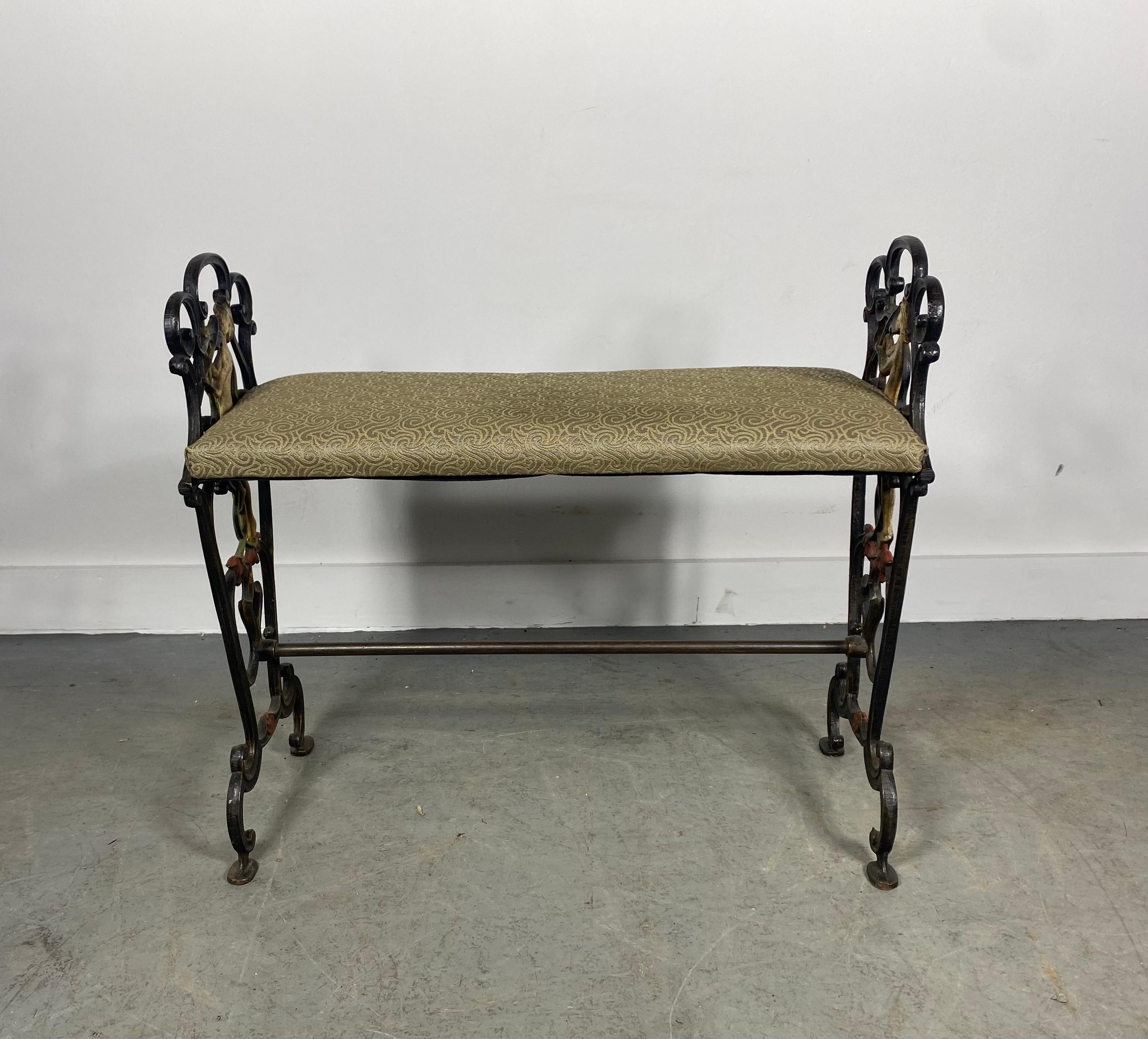 Art Deco / Nouveau Cast Iron Bench, Figural Violinist Motif, Painted In Good Condition For Sale In Buffalo, NY