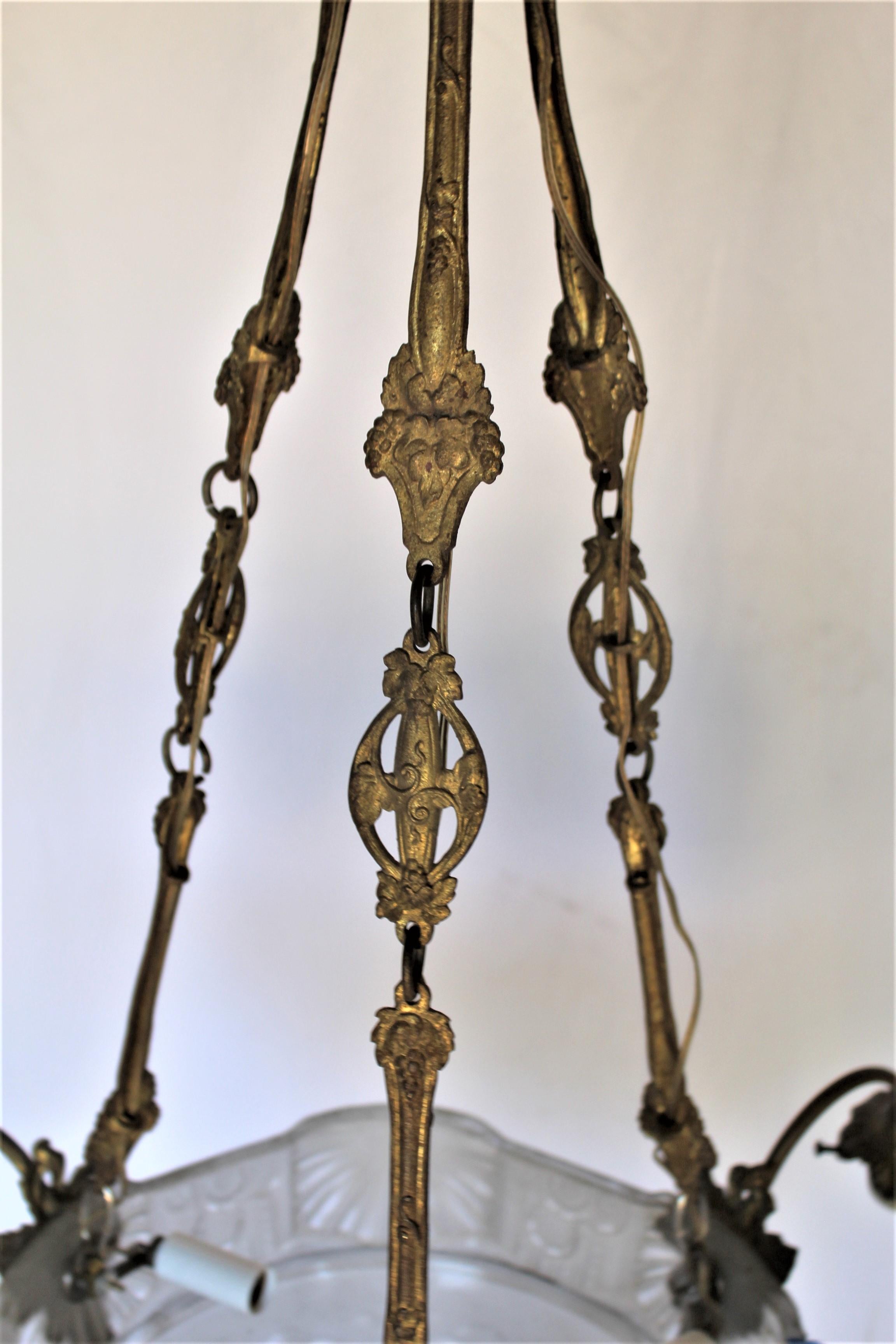 French Art Deco/ Nouveau Chandelier /Antique Signed For Sale