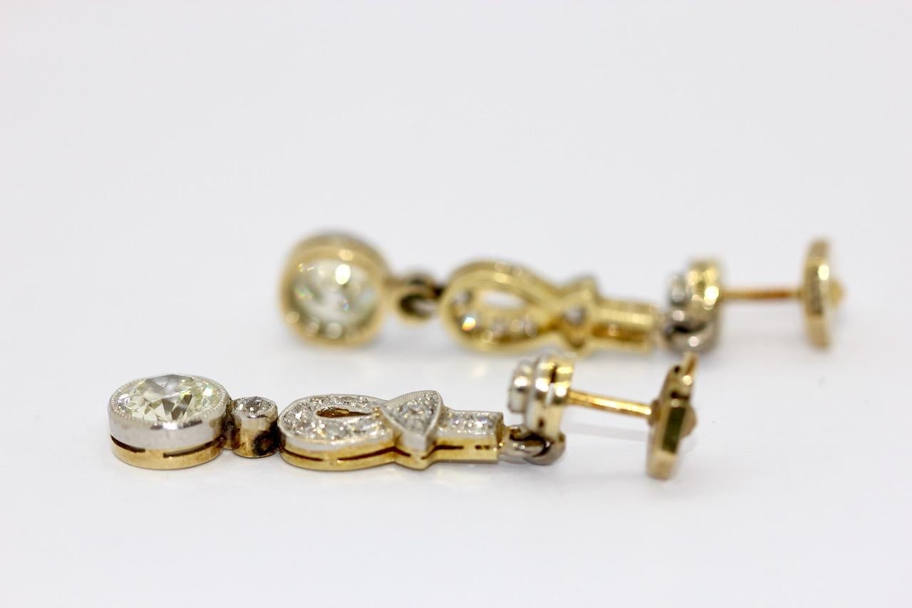 Art Deco, Nouveau Diamond Earrings, Gold and Platinum For Sale 6