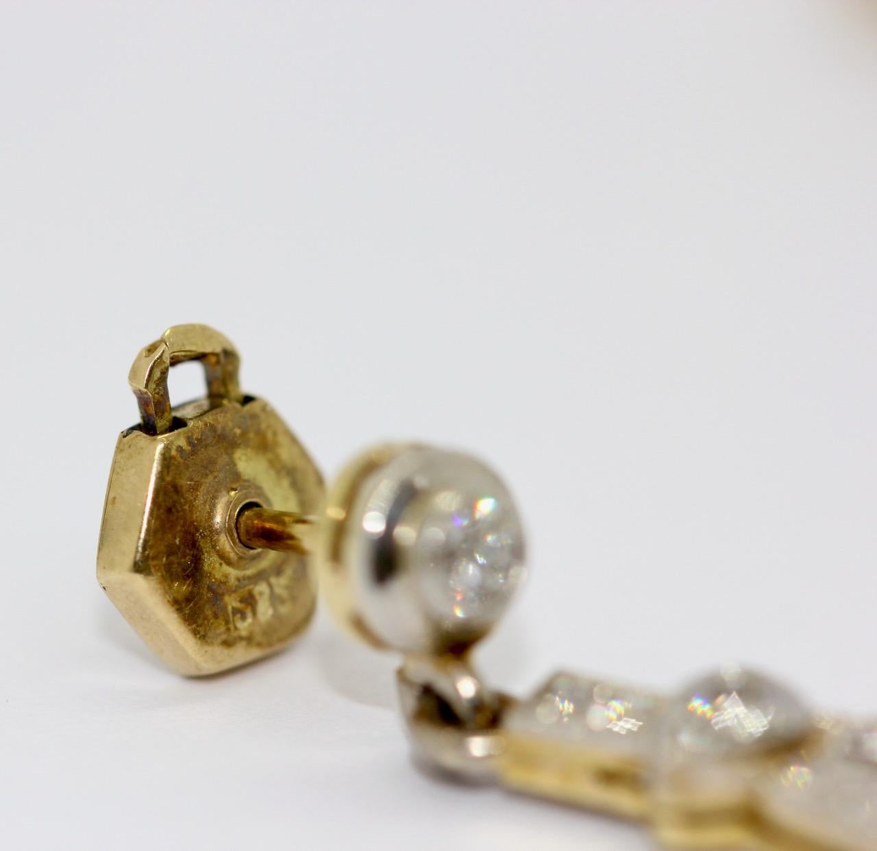 Art Deco, Nouveau Diamond Earrings, Gold and Platinum For Sale 7