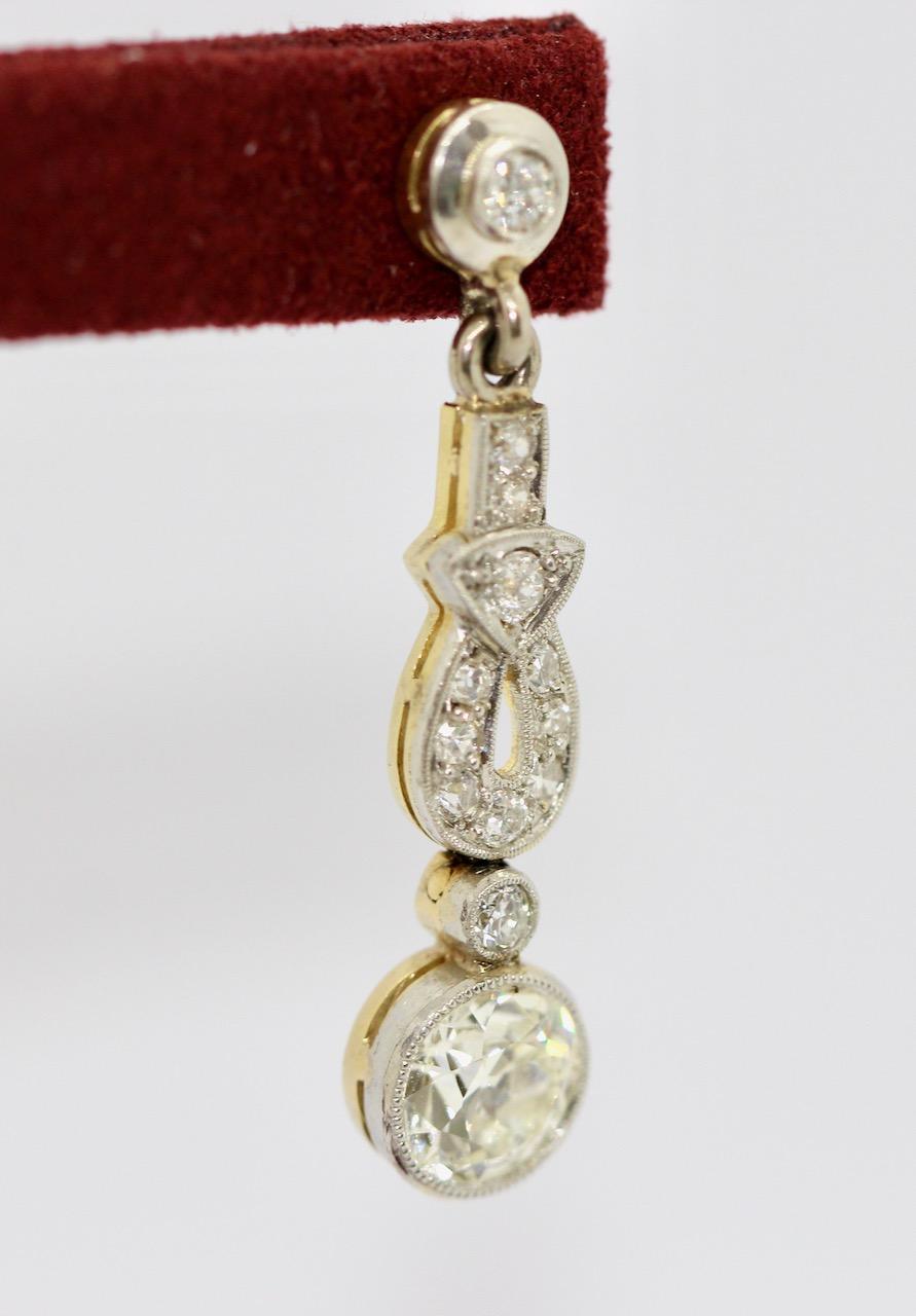 Art Deco, Nouveau Diamond Earrings, Gold and Platinum In Excellent Condition For Sale In Berlin, DE