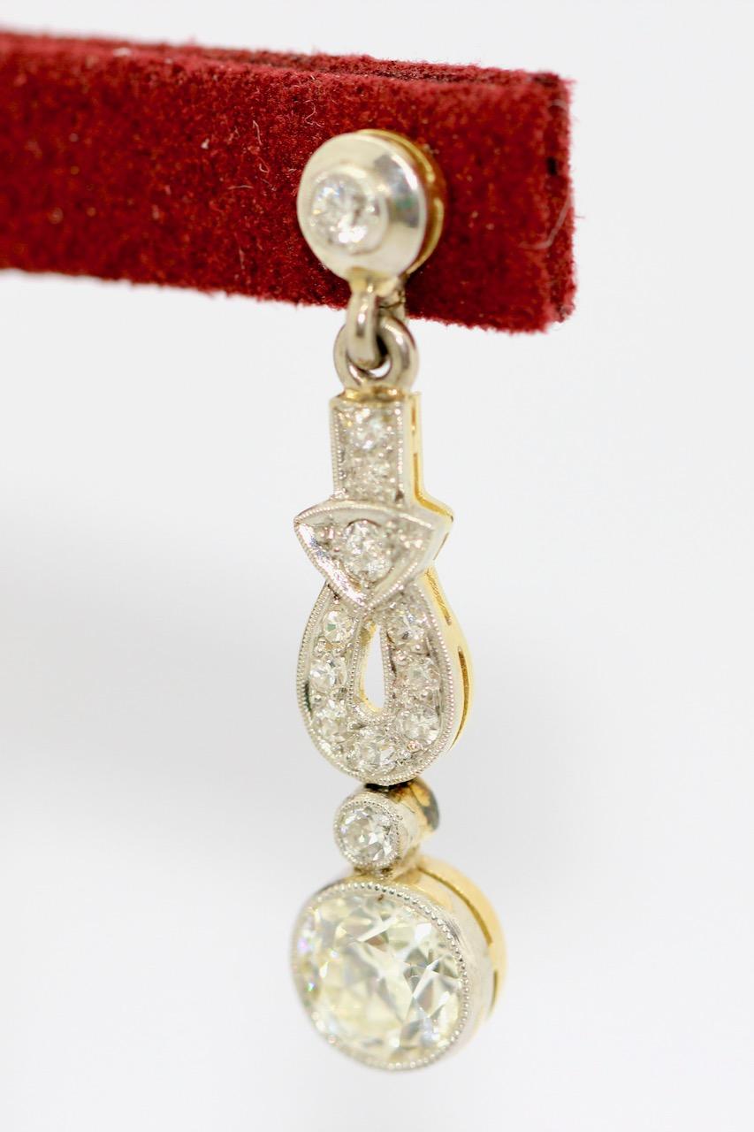 Women's Art Deco, Nouveau Diamond Earrings, Gold and Platinum For Sale
