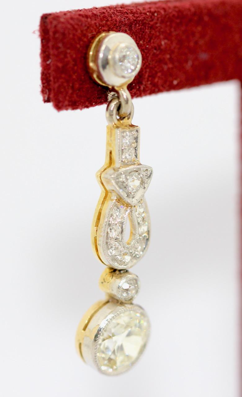 Art Deco, Nouveau Diamond Earrings, Gold and Platinum For Sale 1