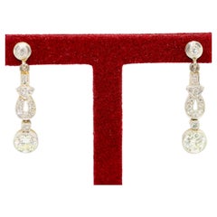 Antique Art Deco, Nouveau Diamond Earrings, Gold and Platinum
